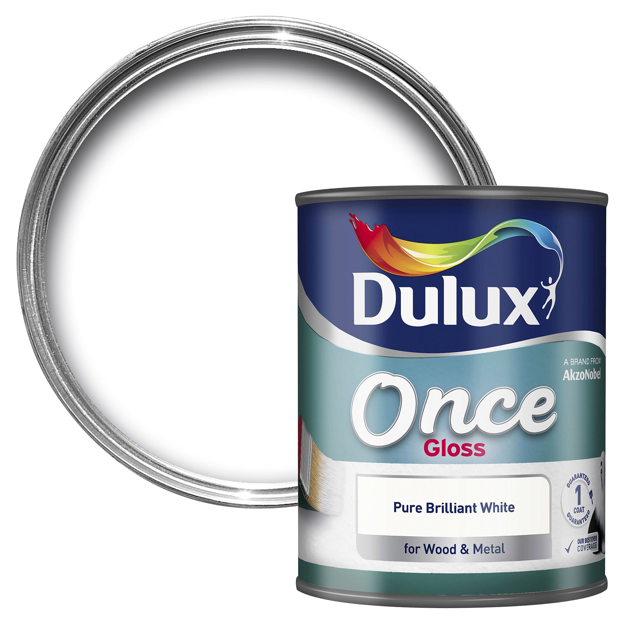 Dulux Once Pure Brilliant White Gloss Metal & Wood Paint, 0.75L | DIY ...