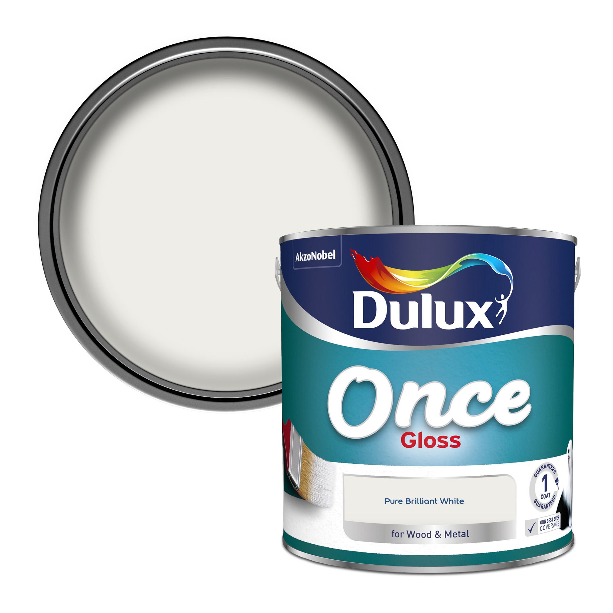 Dulux Once Pure brilliant white Gloss Metal & wood paint, 2.5L DIY at B&Q