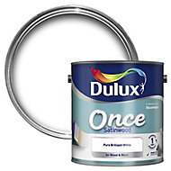 Dulux Once Pure brilliant white Satinwood Metal & wood paint, 2.5L