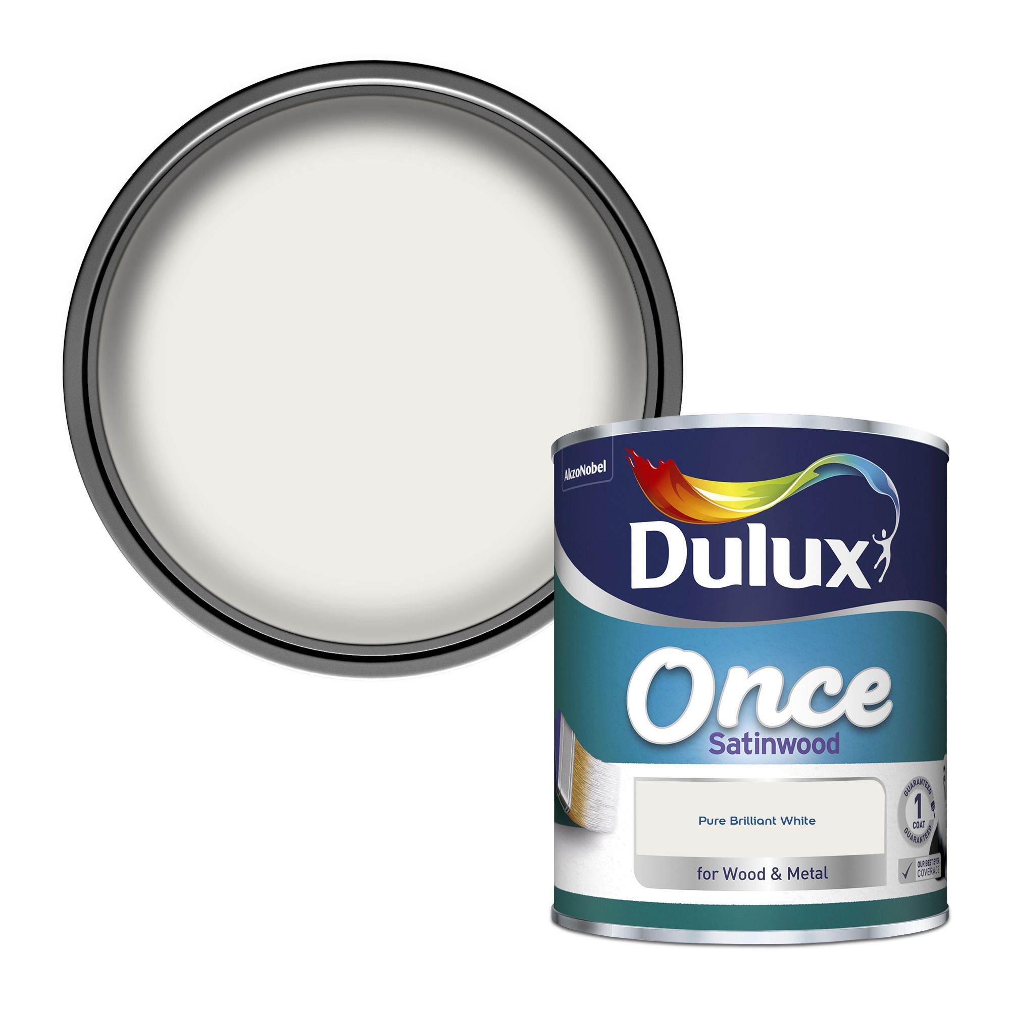 Dulux Once Pure brilliant white Satinwood Metal & wood paint, 750ml