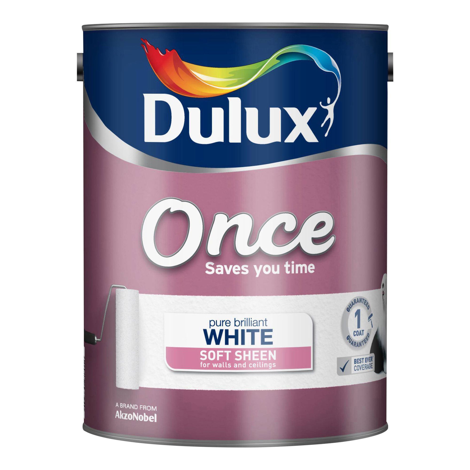Dulux Once Pure brilliant white Soft sheen Emulsion paint, 5L