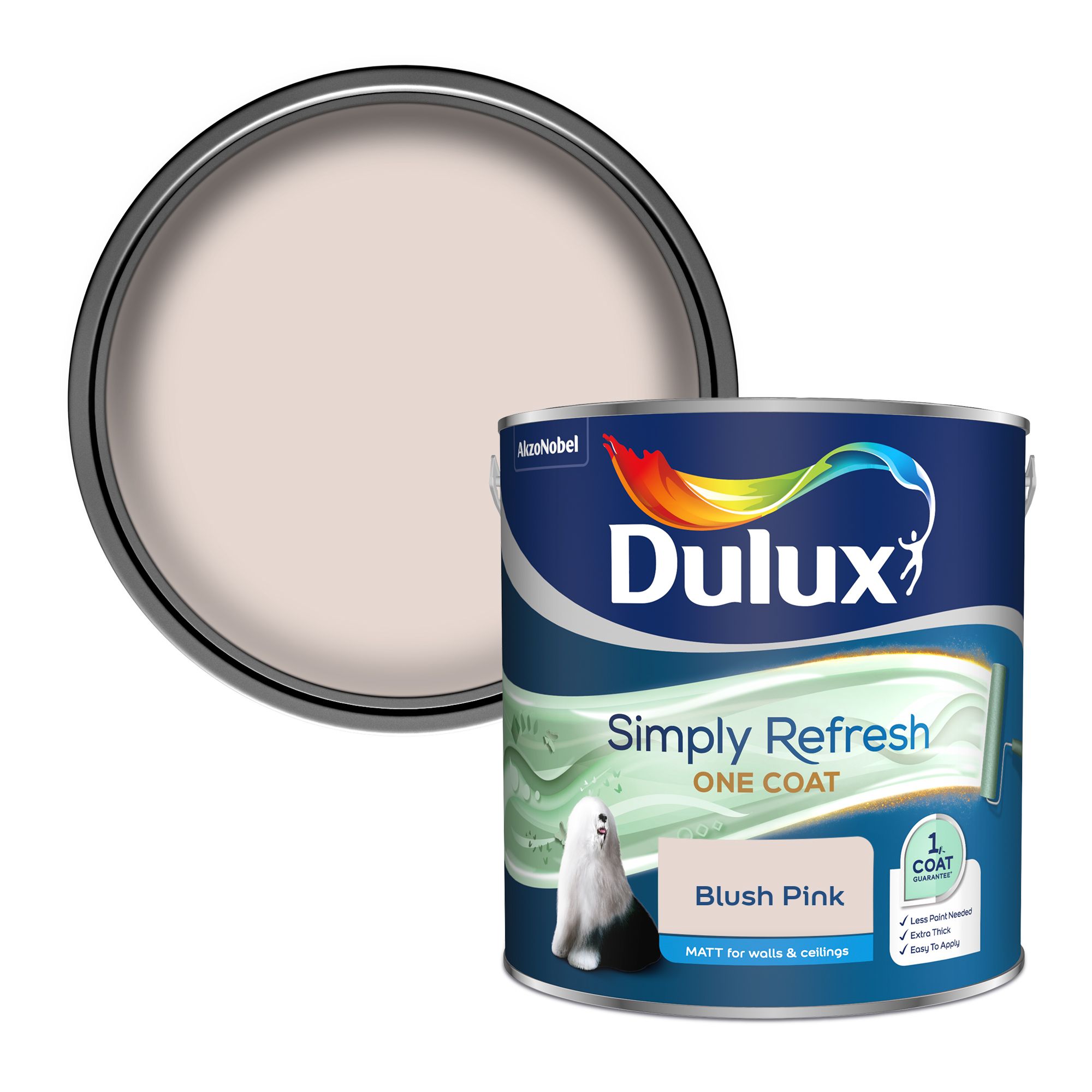 Dulux One coat Blush pink Matt Emulsion paint, 2.5L