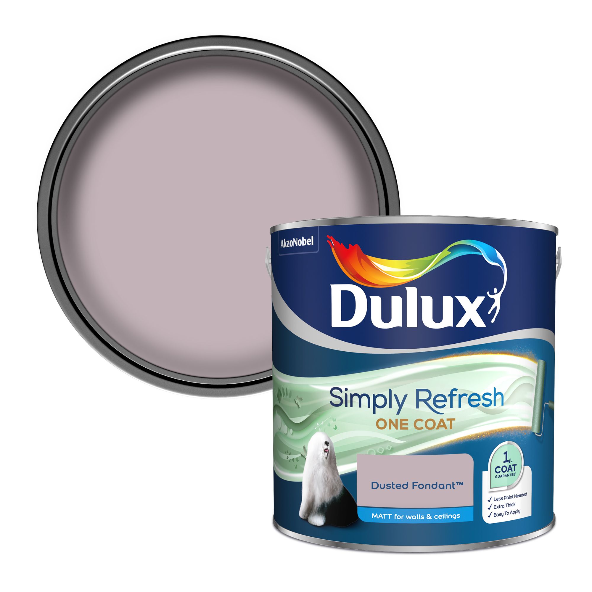 Dulux One coat Dusted fondant Matt Emulsion paint, 2.5L