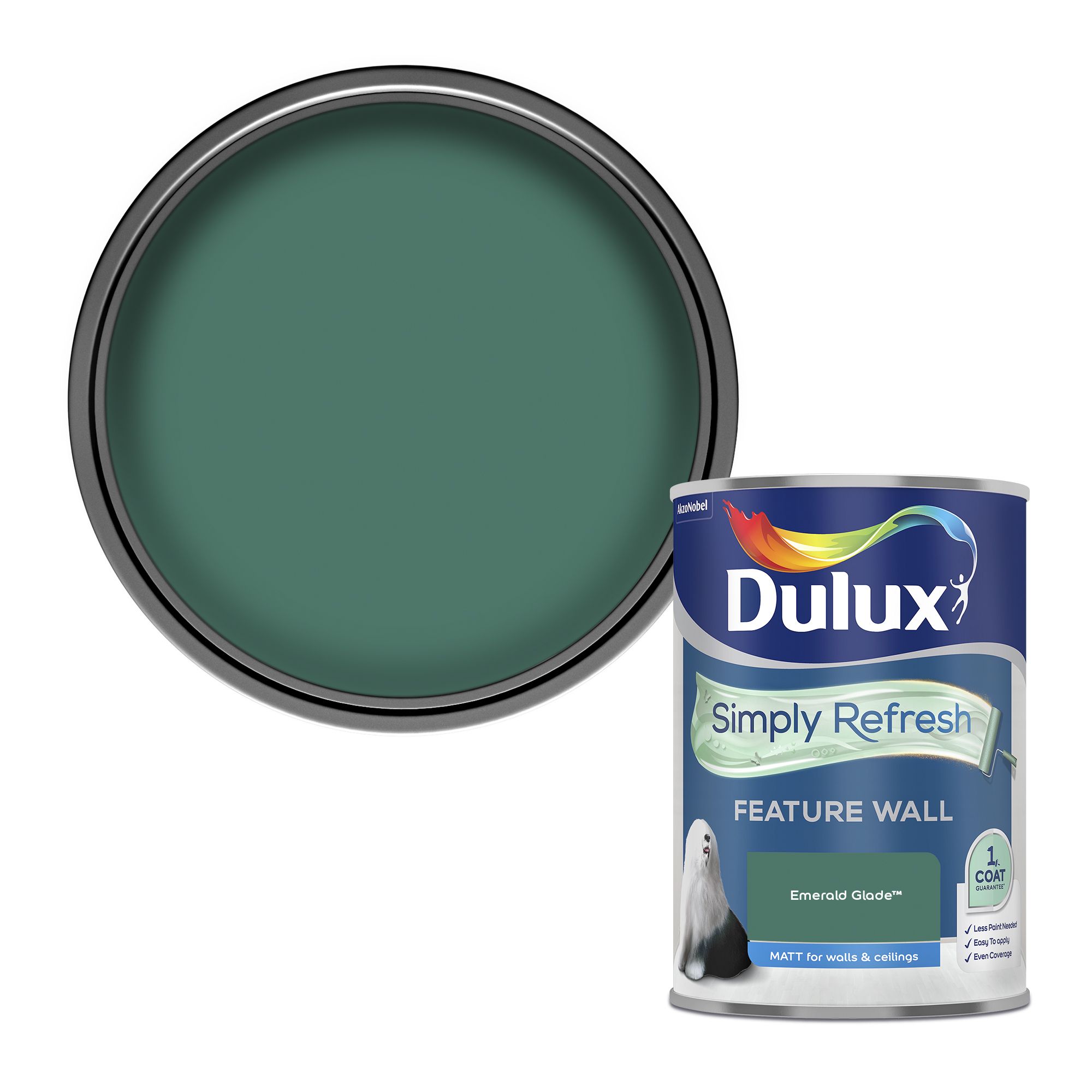 Dulux One coat Emerald glade Matt Emulsion paint, 1.25L