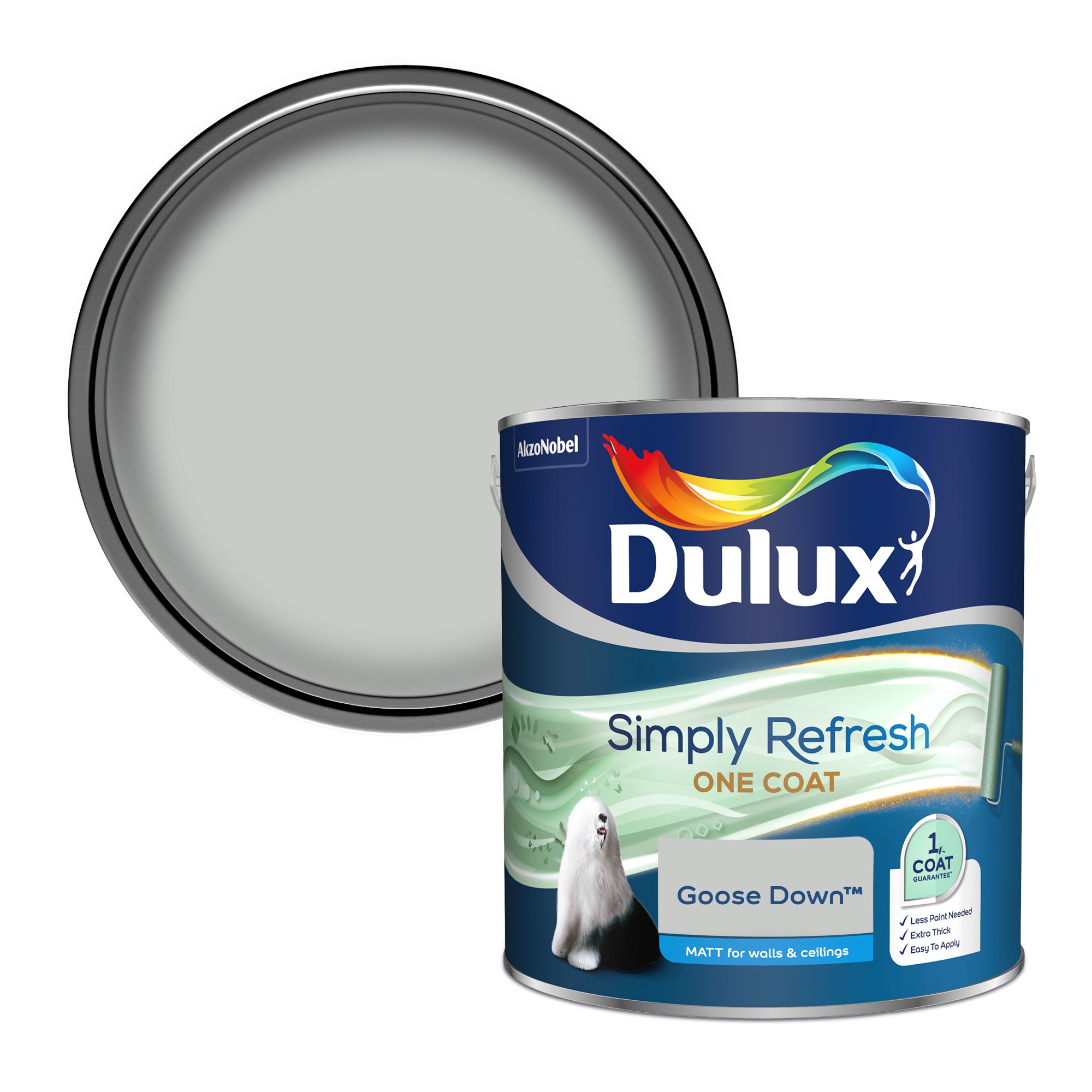 Dulux One coat Goose down Matt Emulsion paint, 2.5L