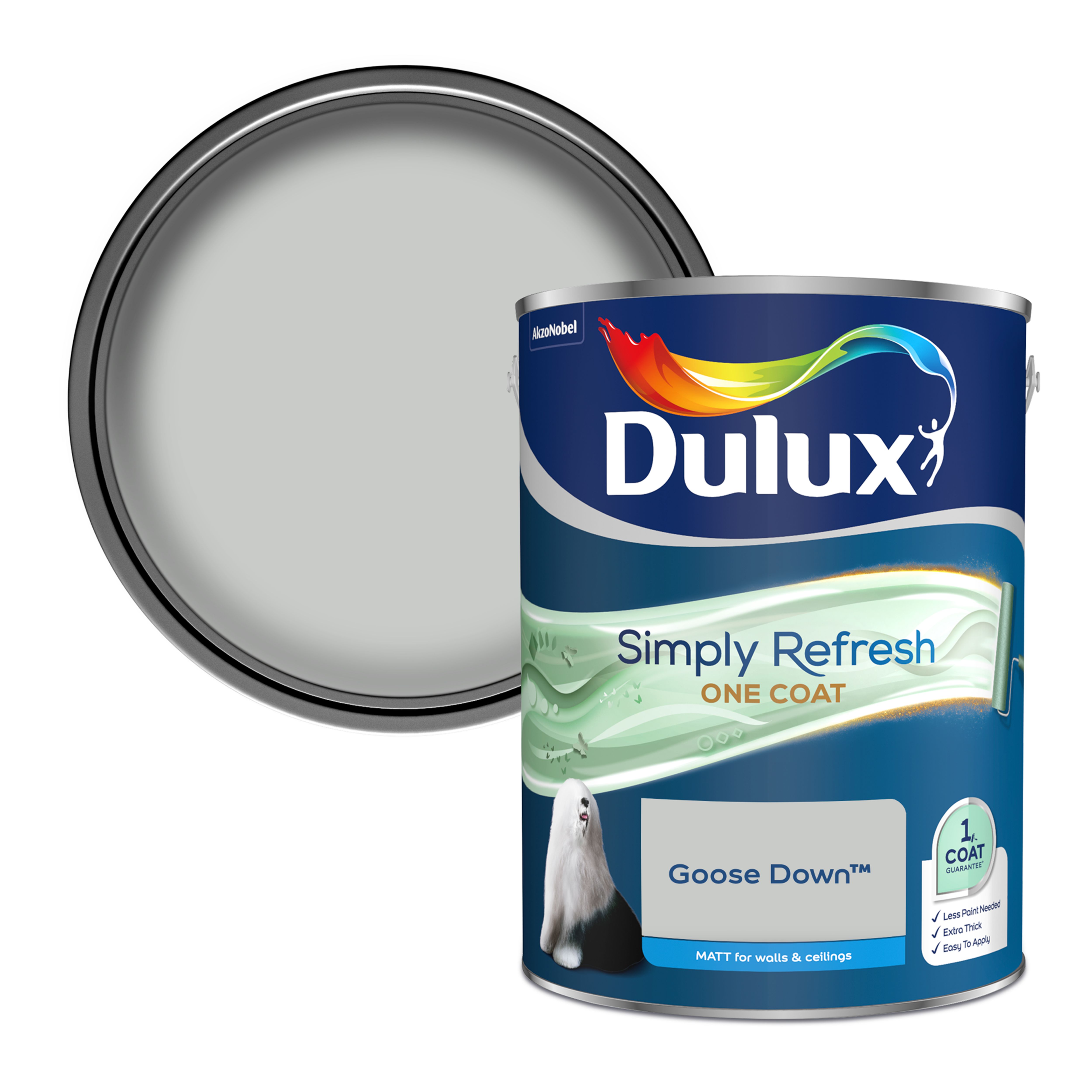 Dulux One coat Goose down Matt Emulsion paint, 5L