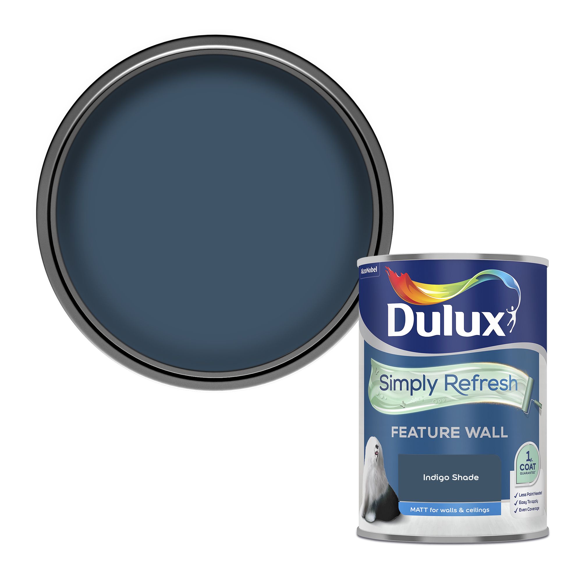 Dulux One coat Indigo shade Matt Emulsion paint, 1.25L DIY at B&Q