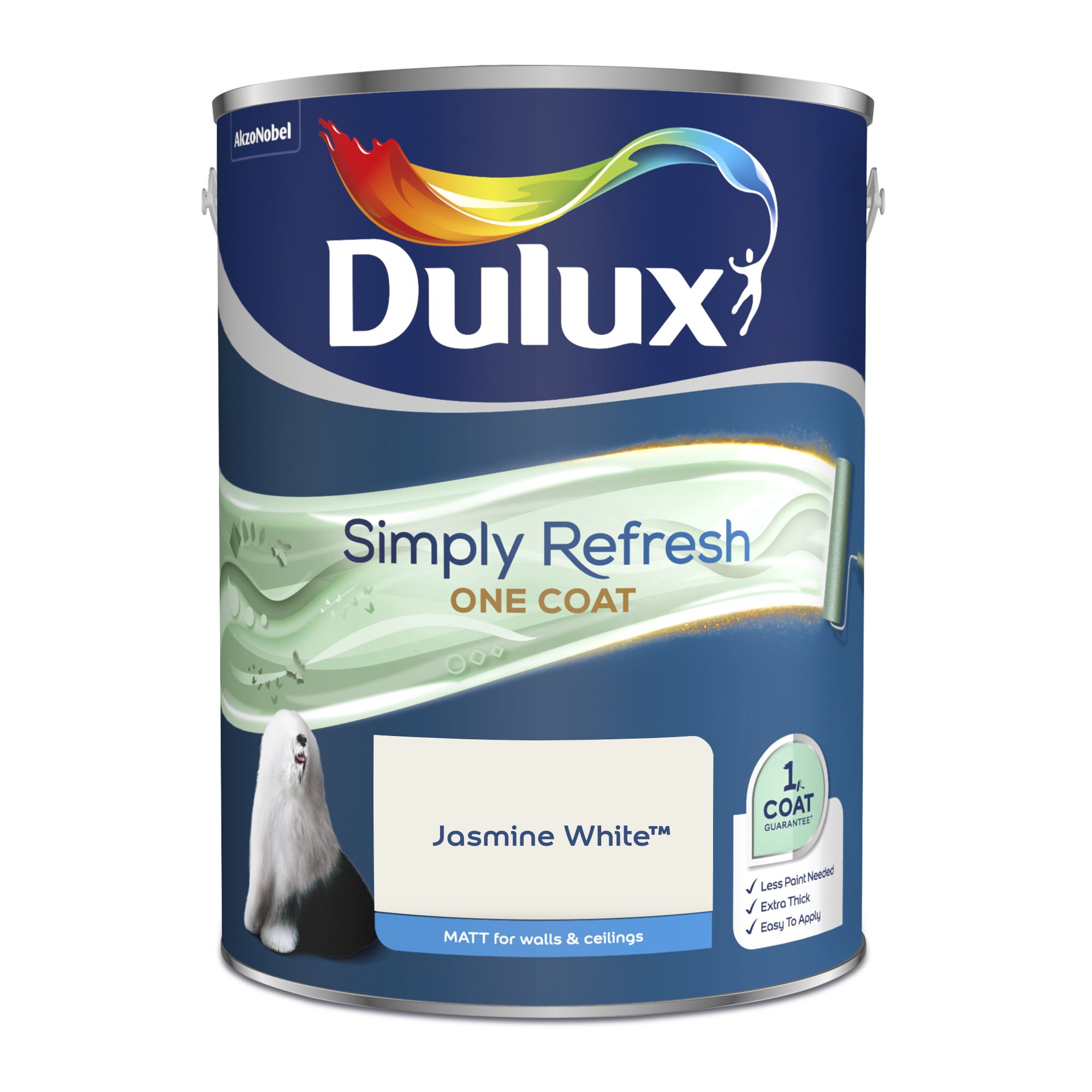 Dulux One coat Jasmine white Matt Emulsion paint, 5L | DIY at B&Q