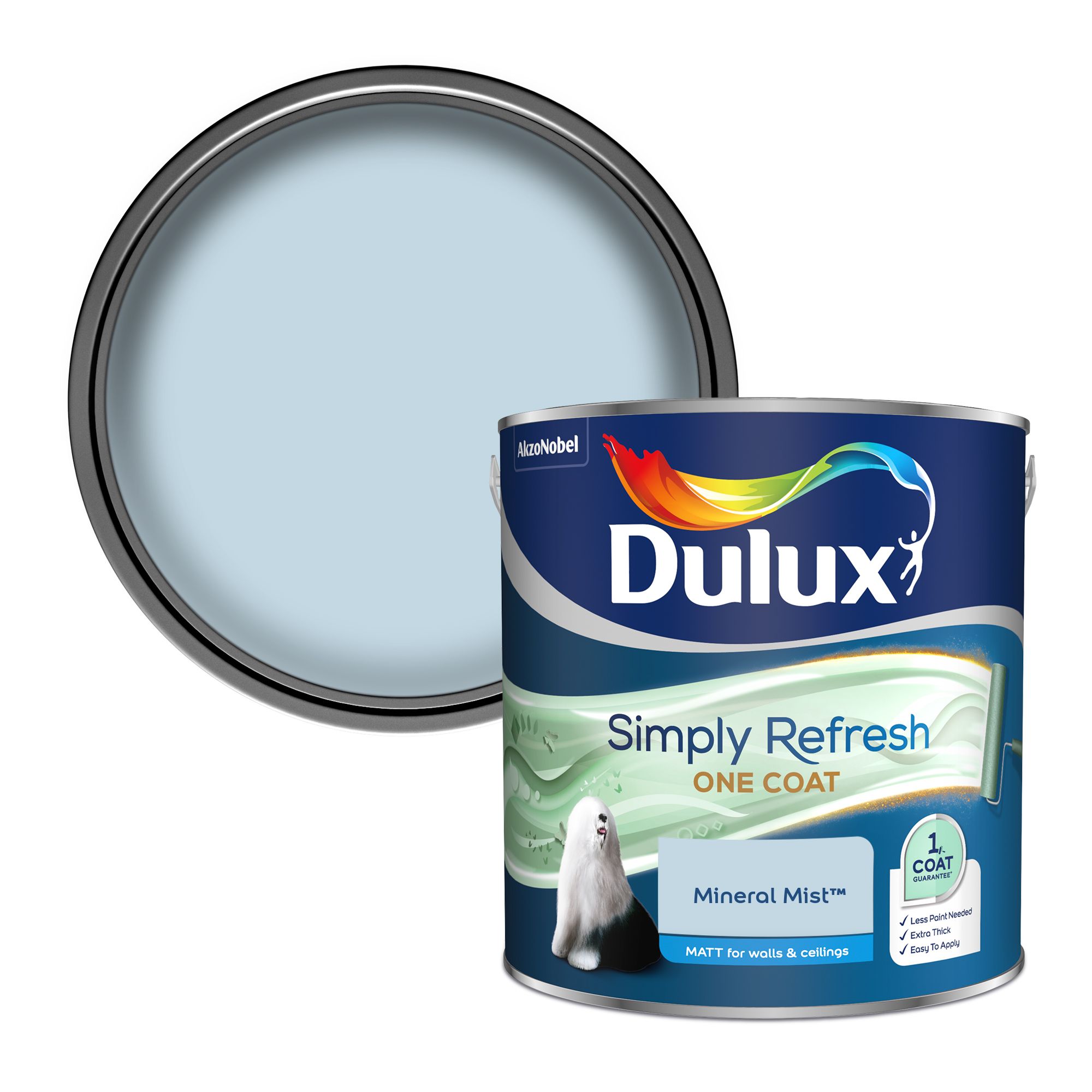 Dulux One coat Mineral mist Matt Emulsion paint, 2.5L DIY at B&Q
