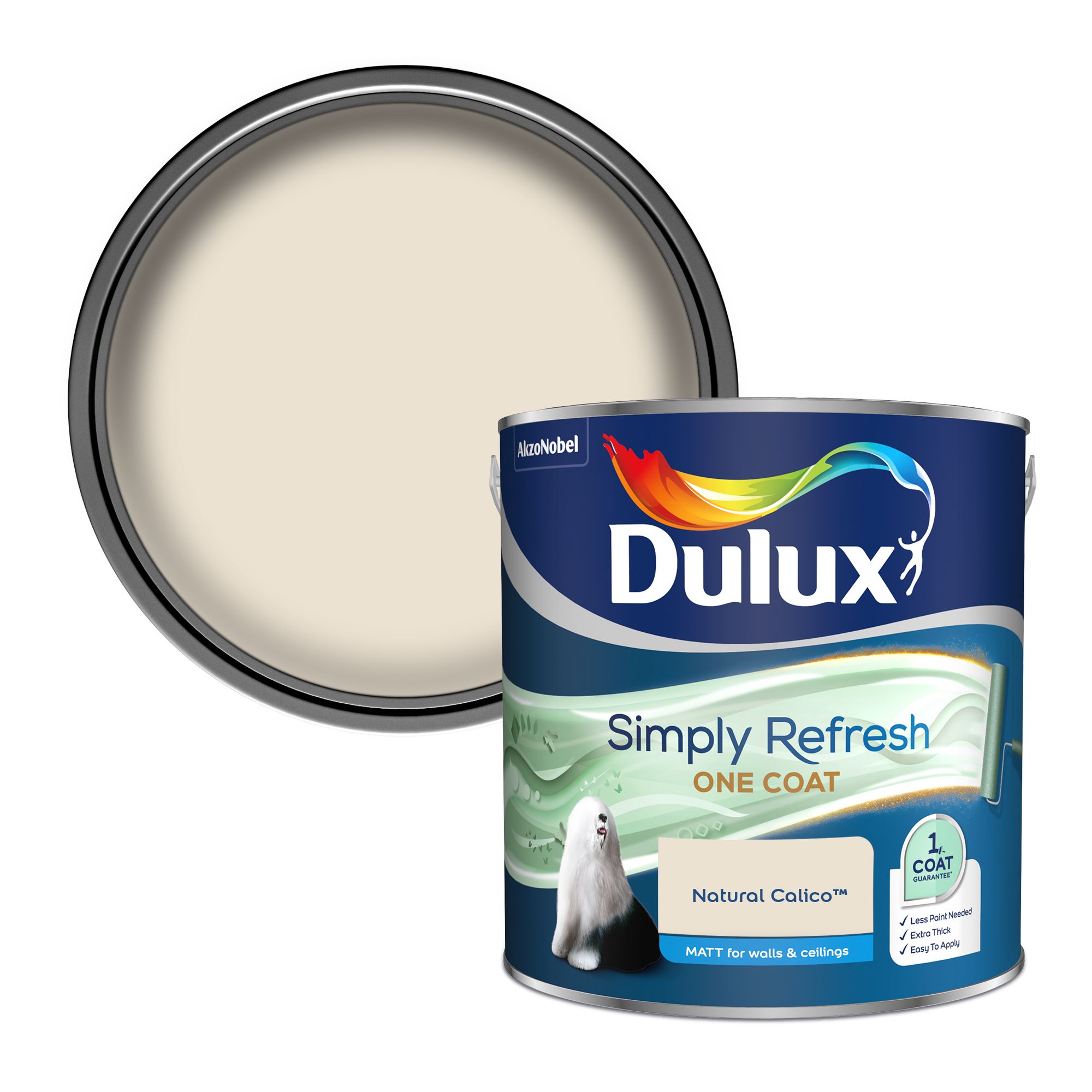 Dulux One coat Natural calico Matt Emulsion paint, 2.5L