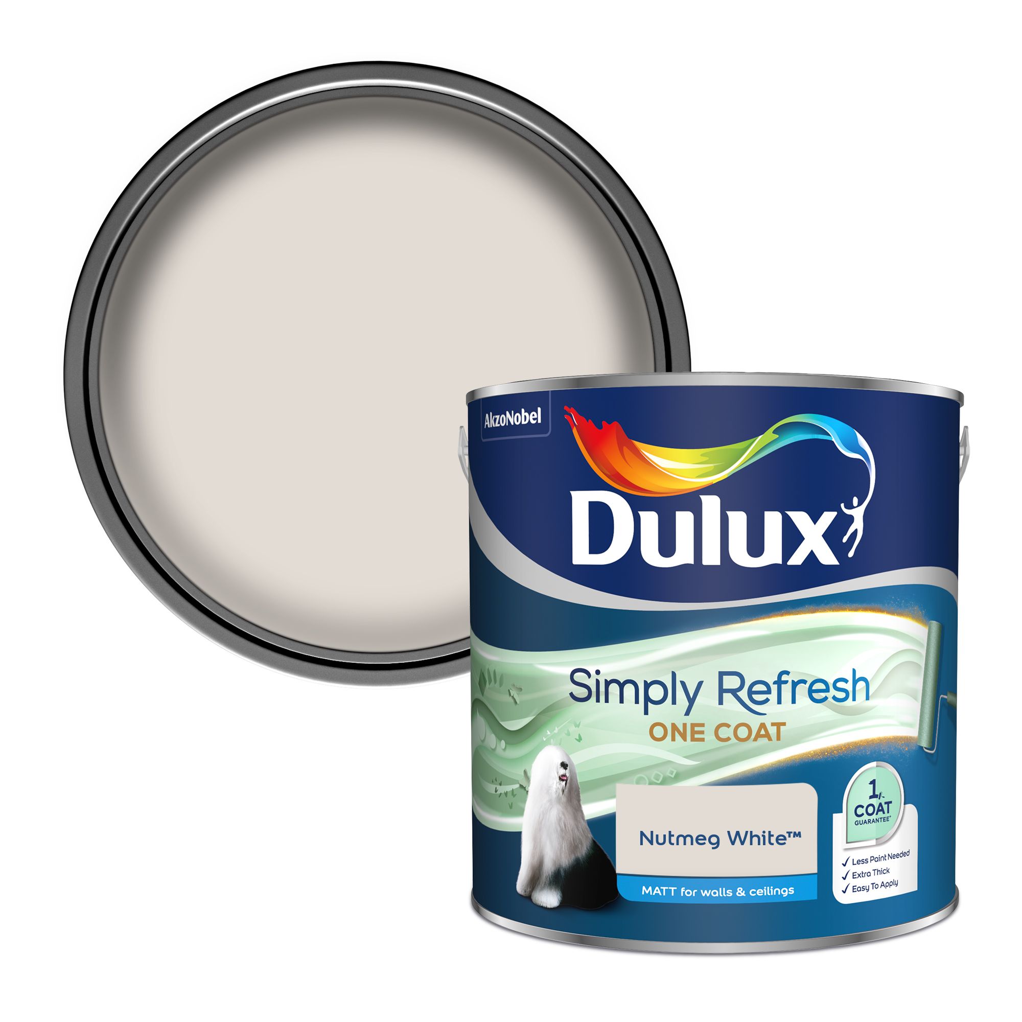 Dulux One coat Nutmeg white Matt Emulsion paint, 2.5L