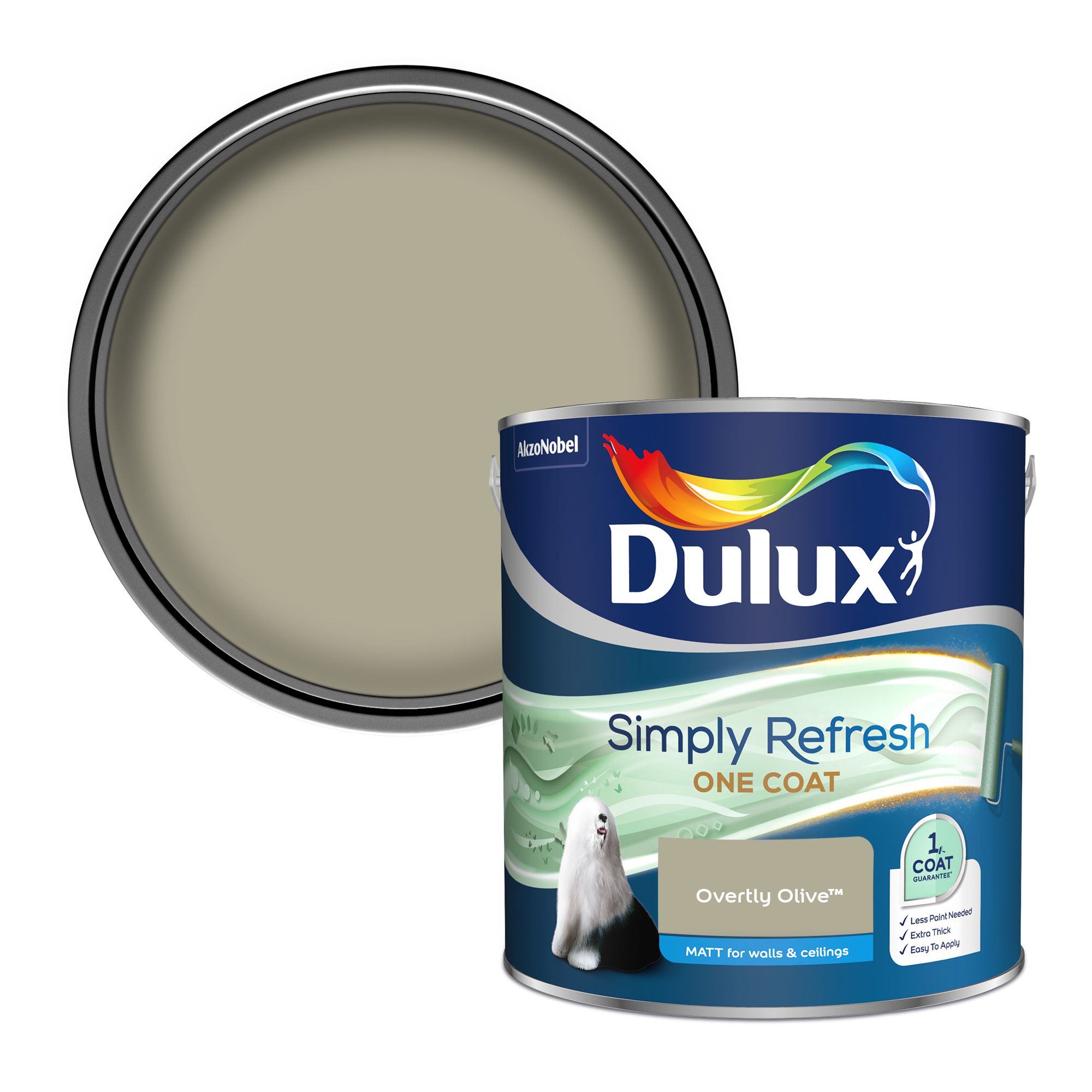 Dulux One coat Overtly olive Matt Emulsion paint, 2.5L DIY at B&Q