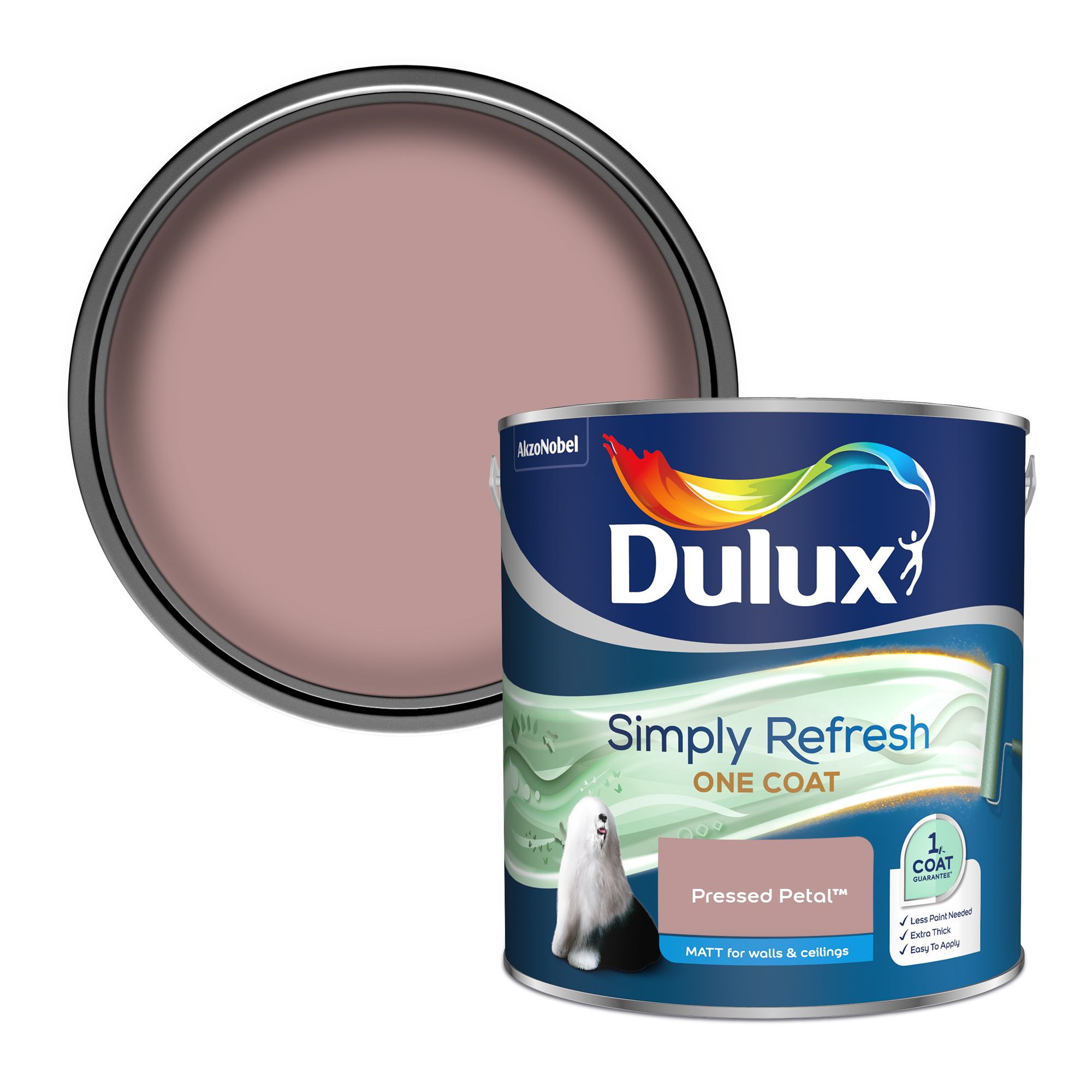 Dulux One coat Pressed petal Matt Emulsion paint, 2.5L