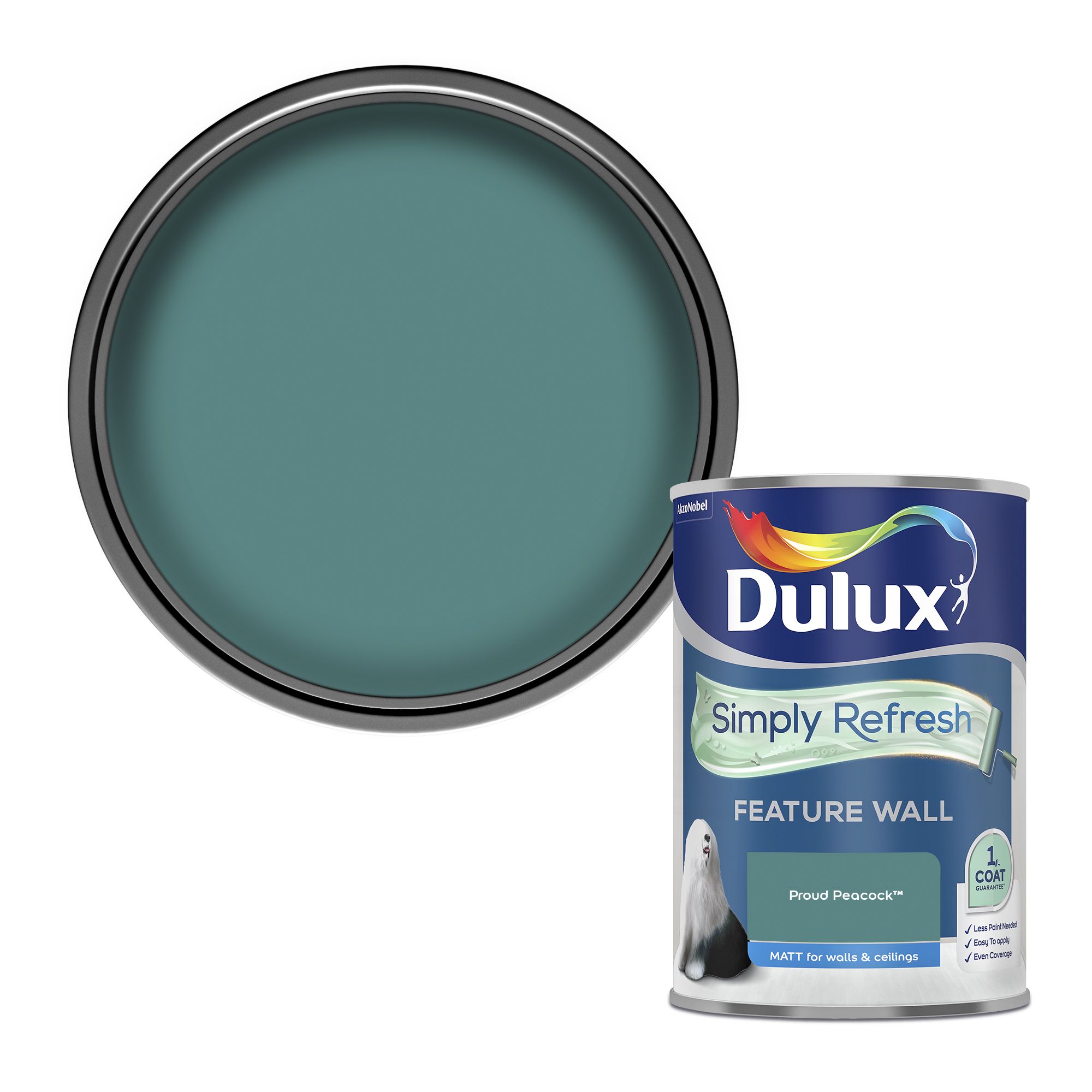 Dulux One Coat Proud Peacock Matt Emulsion Paint 1 25l~5010212659793 02c?$MOB PREV$&$width=768&$height=768