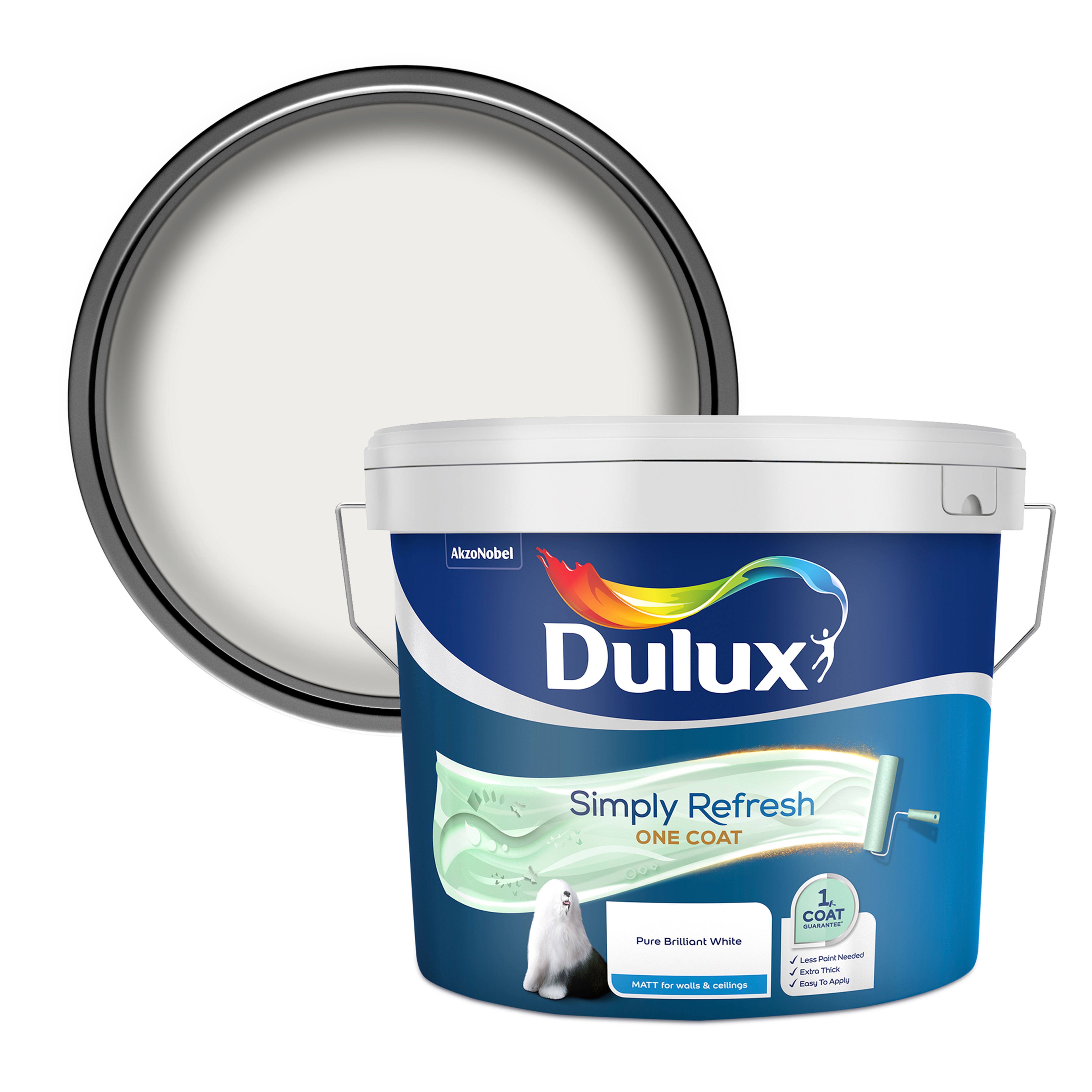 Dulux One coat Pure brilliant white Matt Emulsion paint, 10L