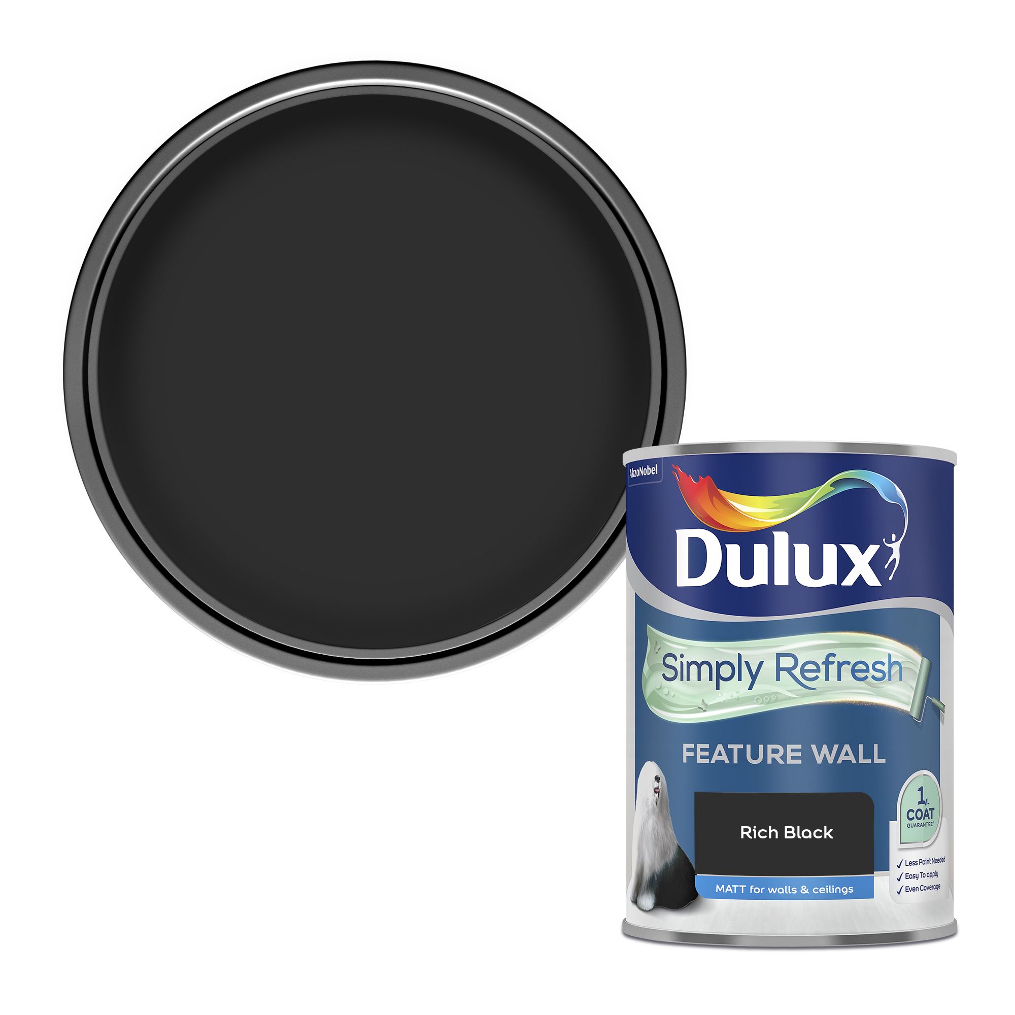 Dulux One coat Rich black Matt Emulsion paint, 1.25L | DIY at B&Q