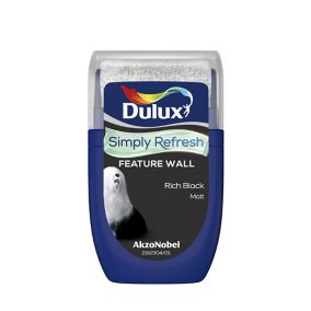Dulux One coat Rich black Matt Emulsion paint, 30ml Tester pot