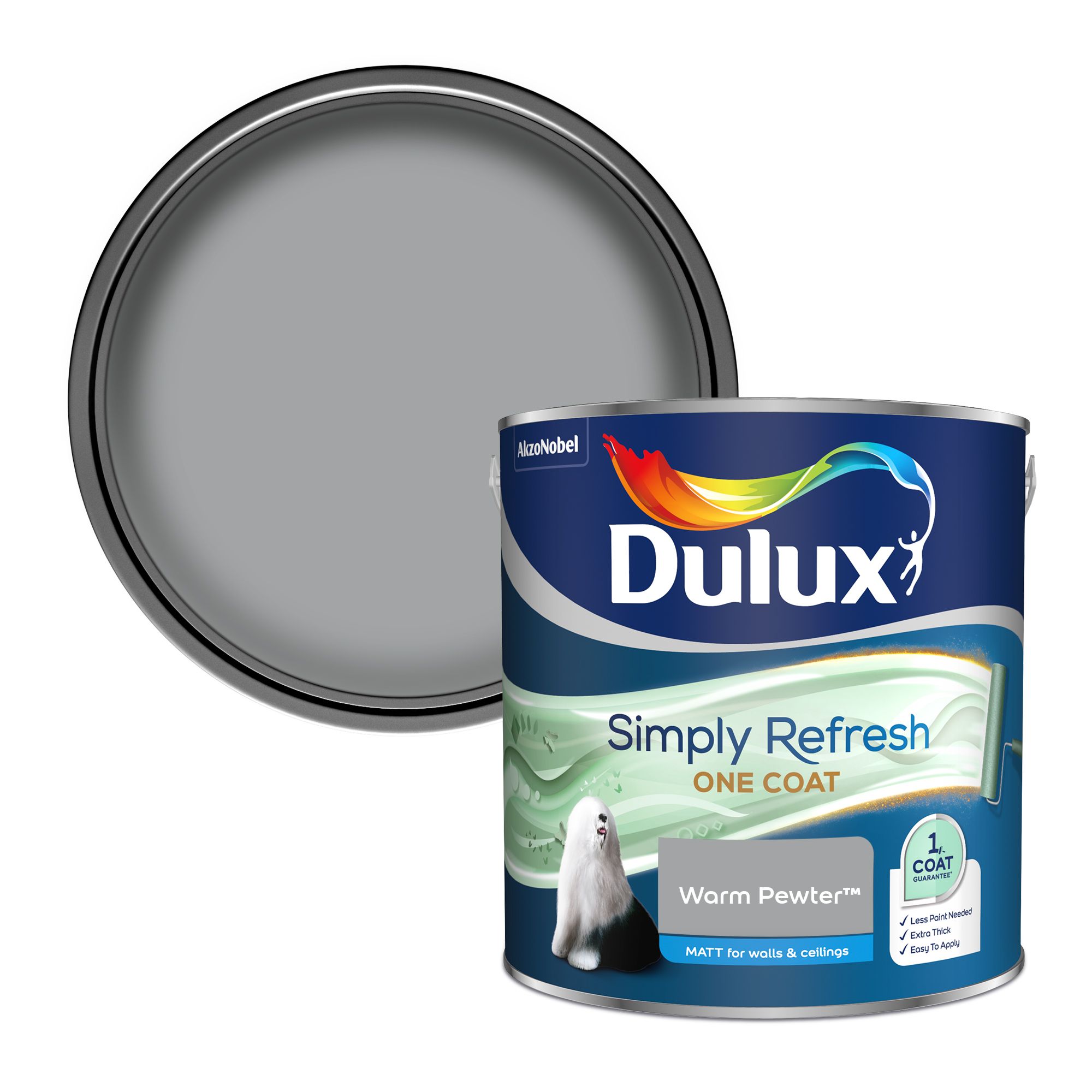 Dulux One coat Warm pewter Matt Emulsion paint, 2.5L