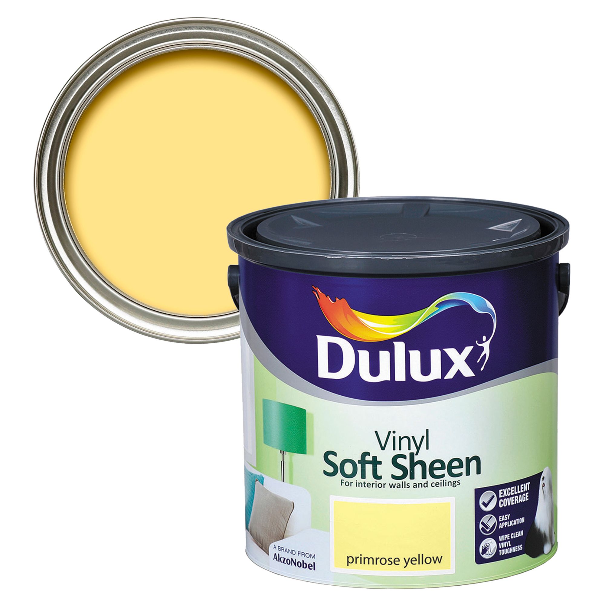 Dulux Primrose yellow Soft sheen Emulsion paint, 2.5L DIY at B&Q