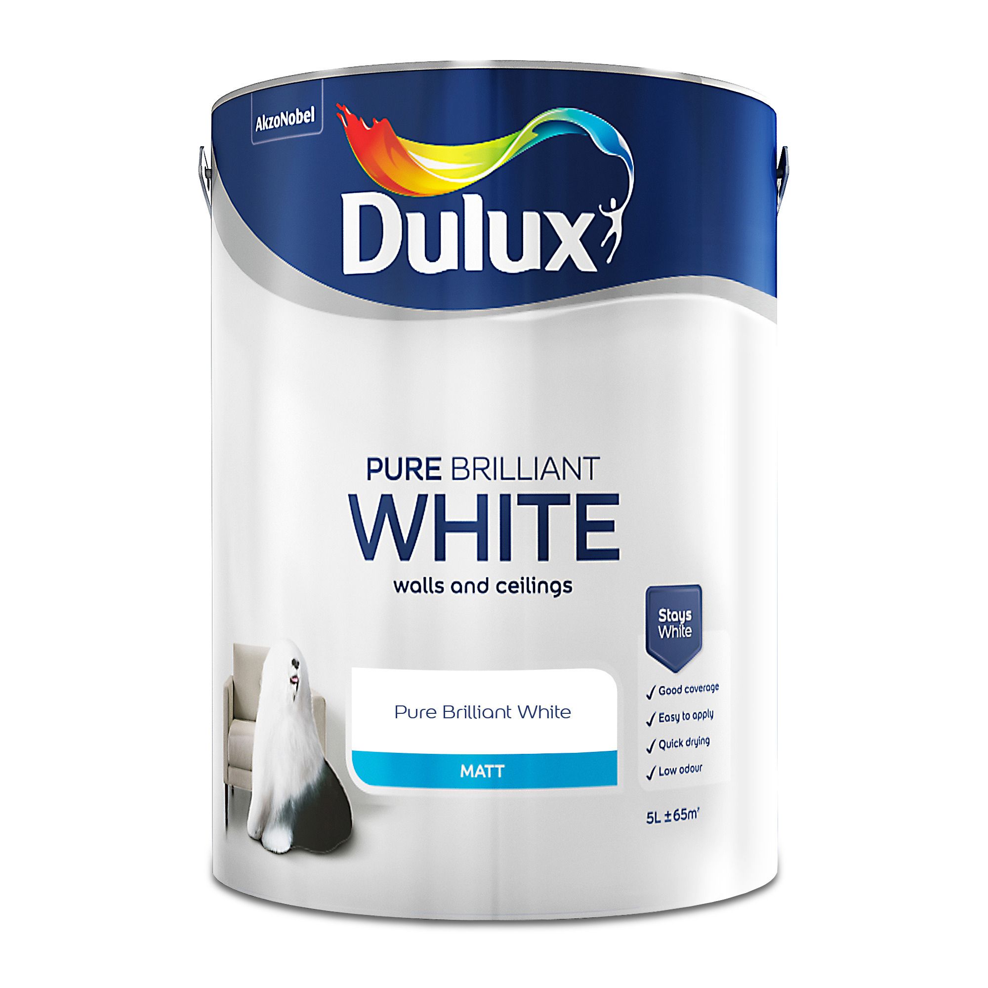 Dulux Pure Brilliant White - Matt Emulsion Paint - 5L