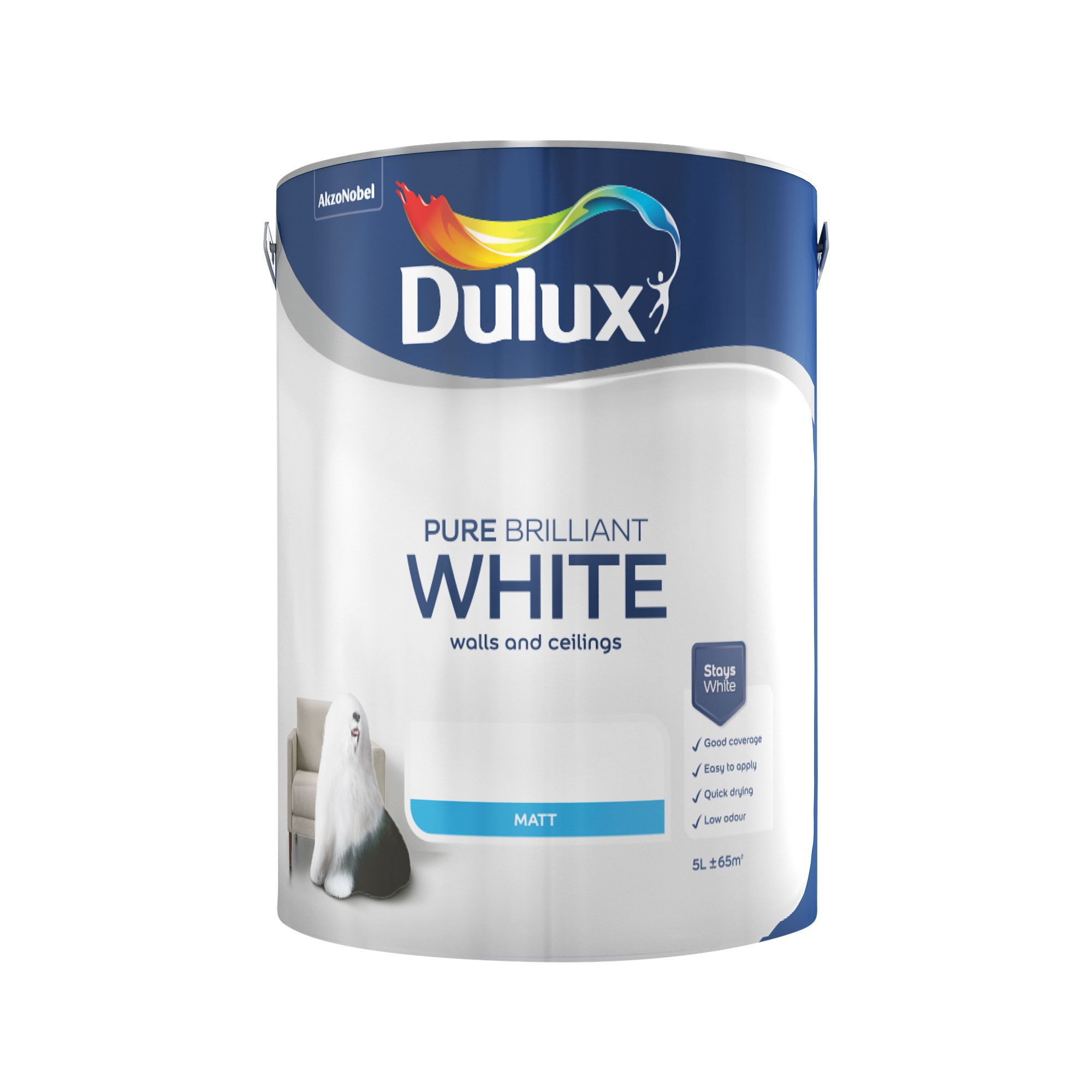 Dulux EasyCare Matt Pure Brilliant White Emulsion Paint 10Ltr - Screwfix