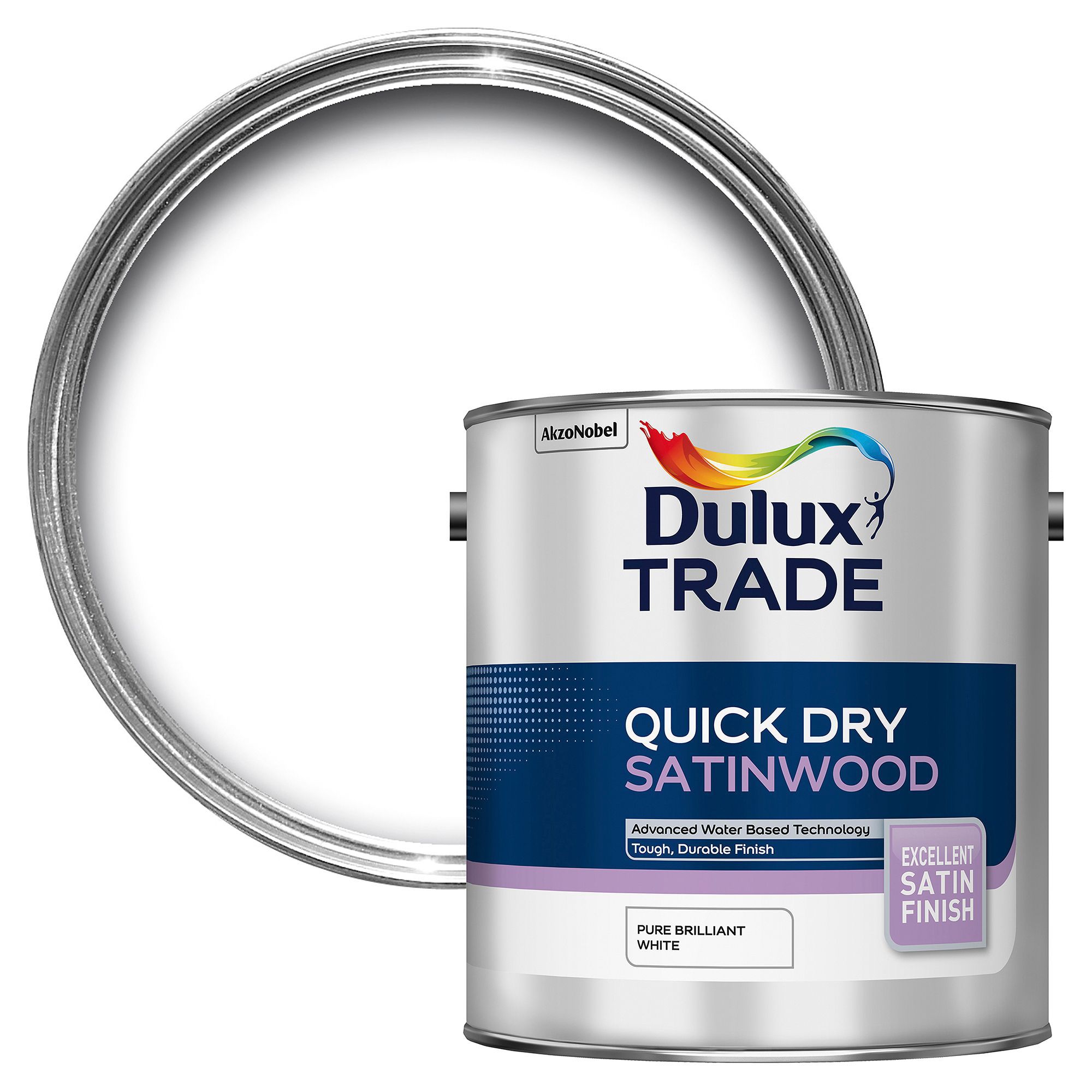 Dulux Pure brilliant white Satinwood Interior Metal & wood paint, 2.5L
