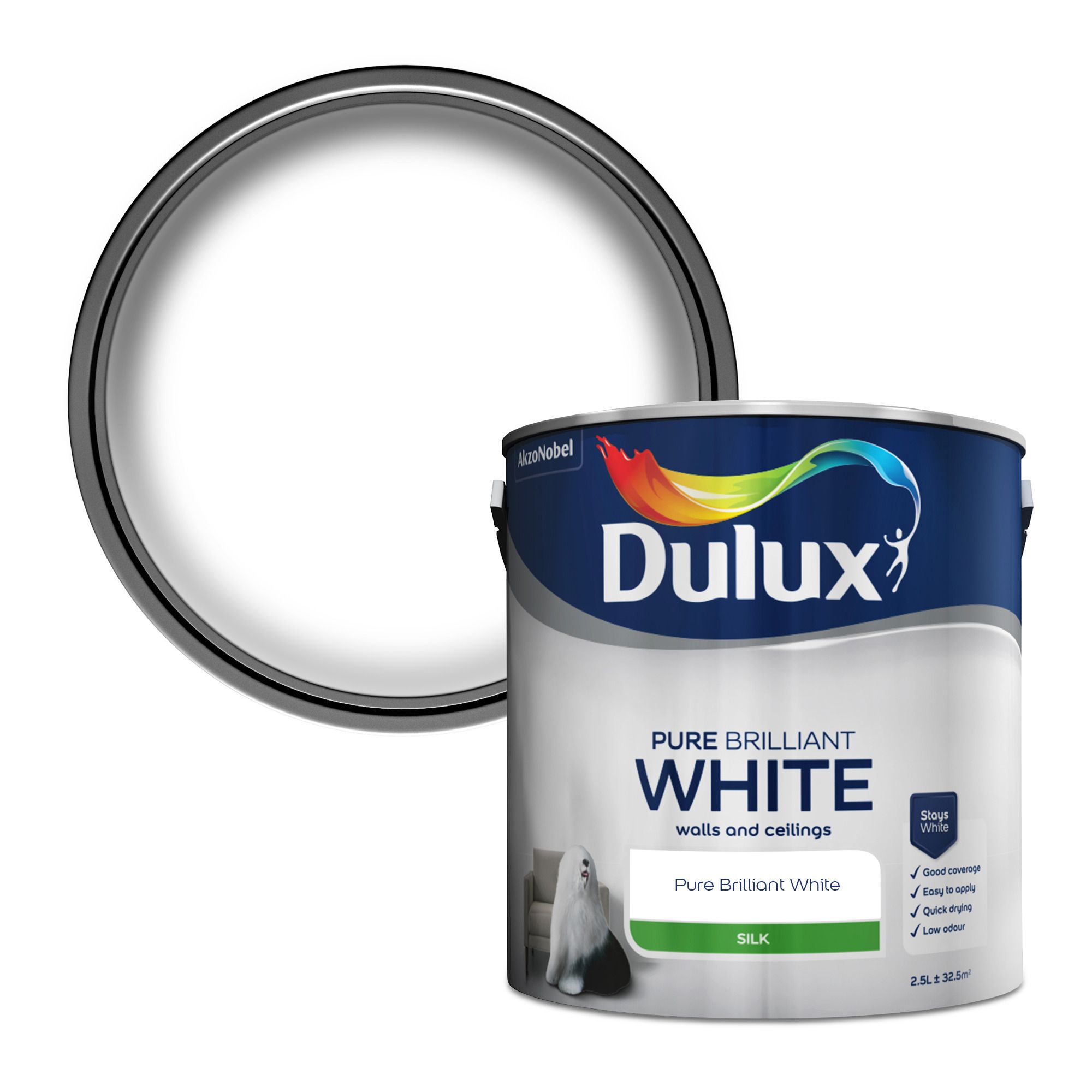 Dulux Pure brilliant white Silk Emulsion paint, 10L