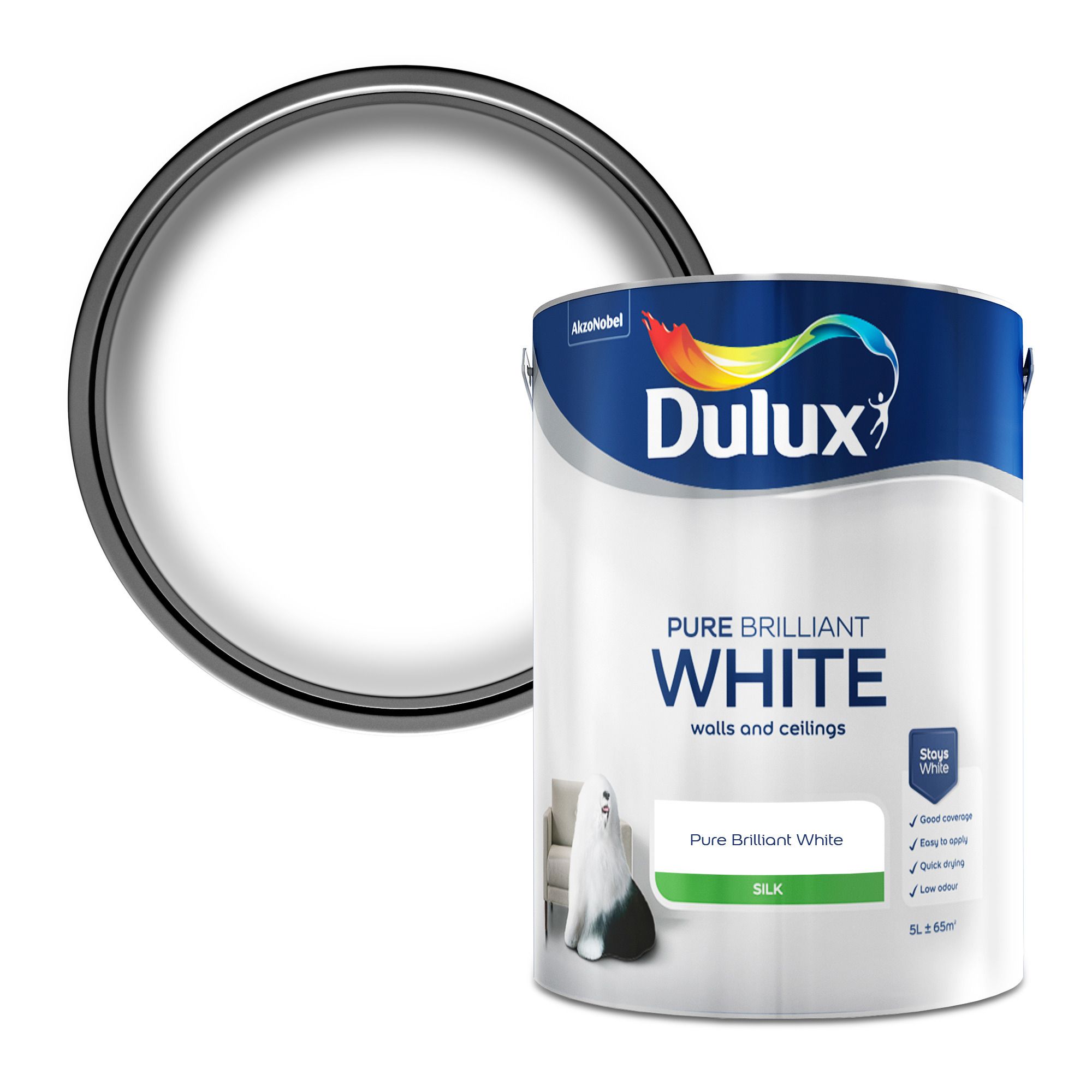 Dulux Pure Brilliant White Silk Emulsion Paint, 5L | DIY At B&Q