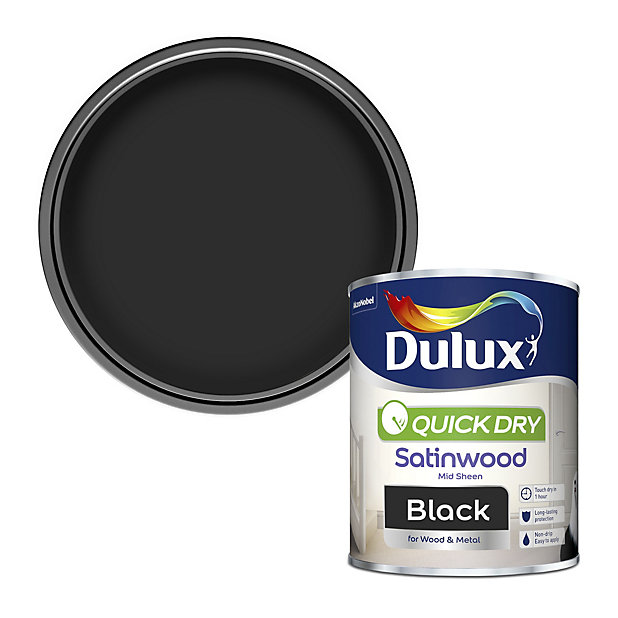 Dulux Quick Dry Black Satinwood Metal Wood Paint 075l Diy At Bq
