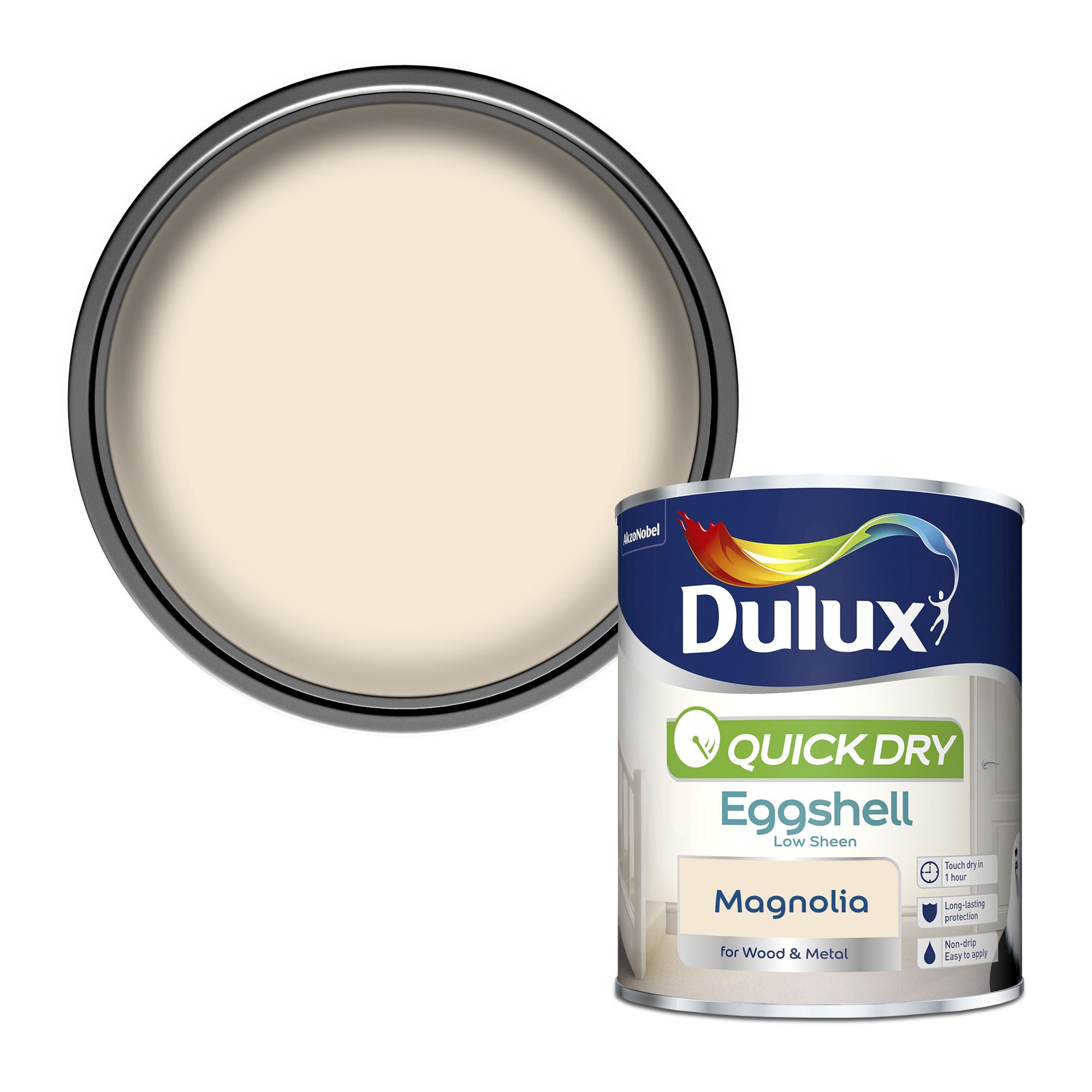 Product image for Dulux Quick dry Magnolia Eggshell Metal & wood paint, 750ml