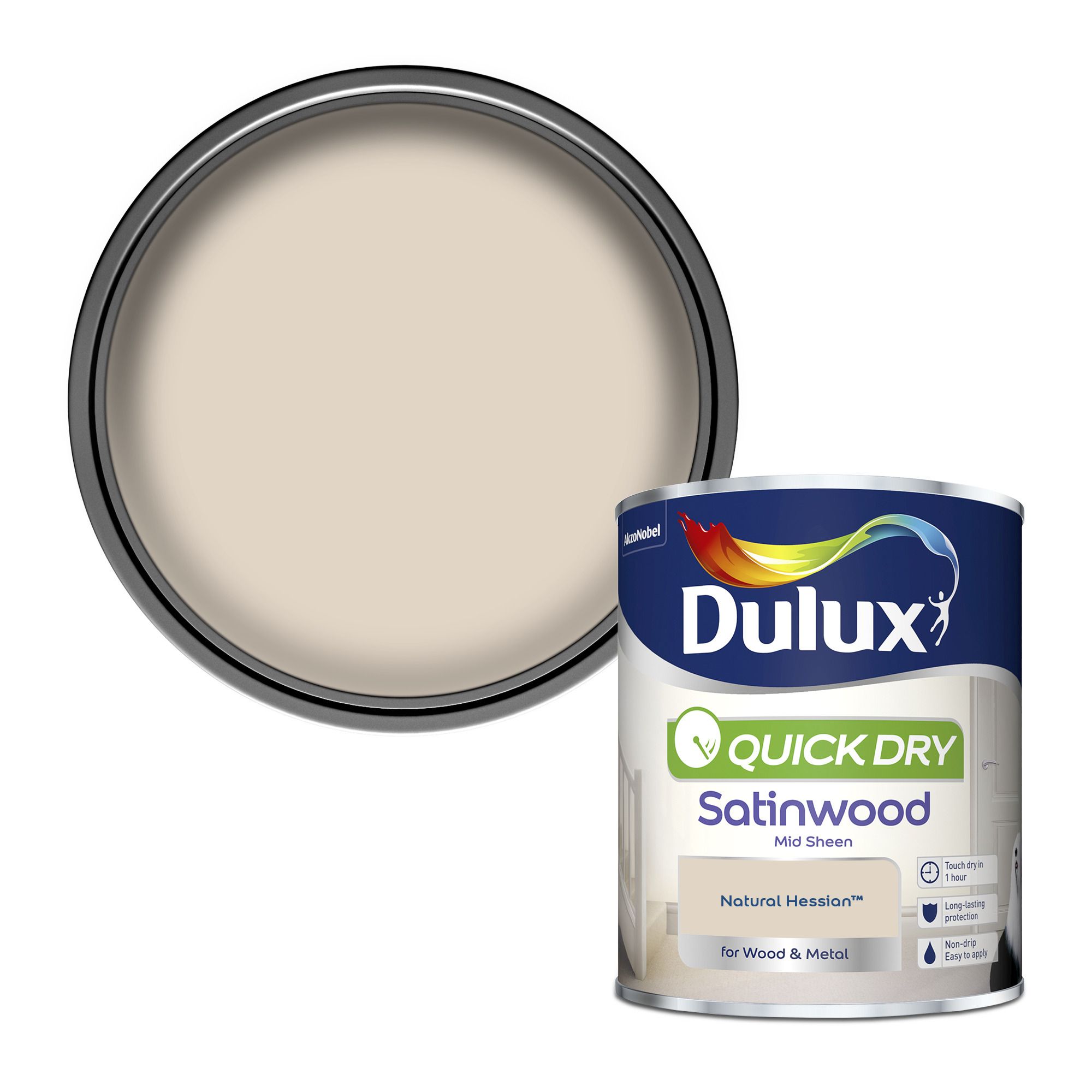 Dulux Quick dry Natural hessian Satinwood Metal & wood paint, 0.75L