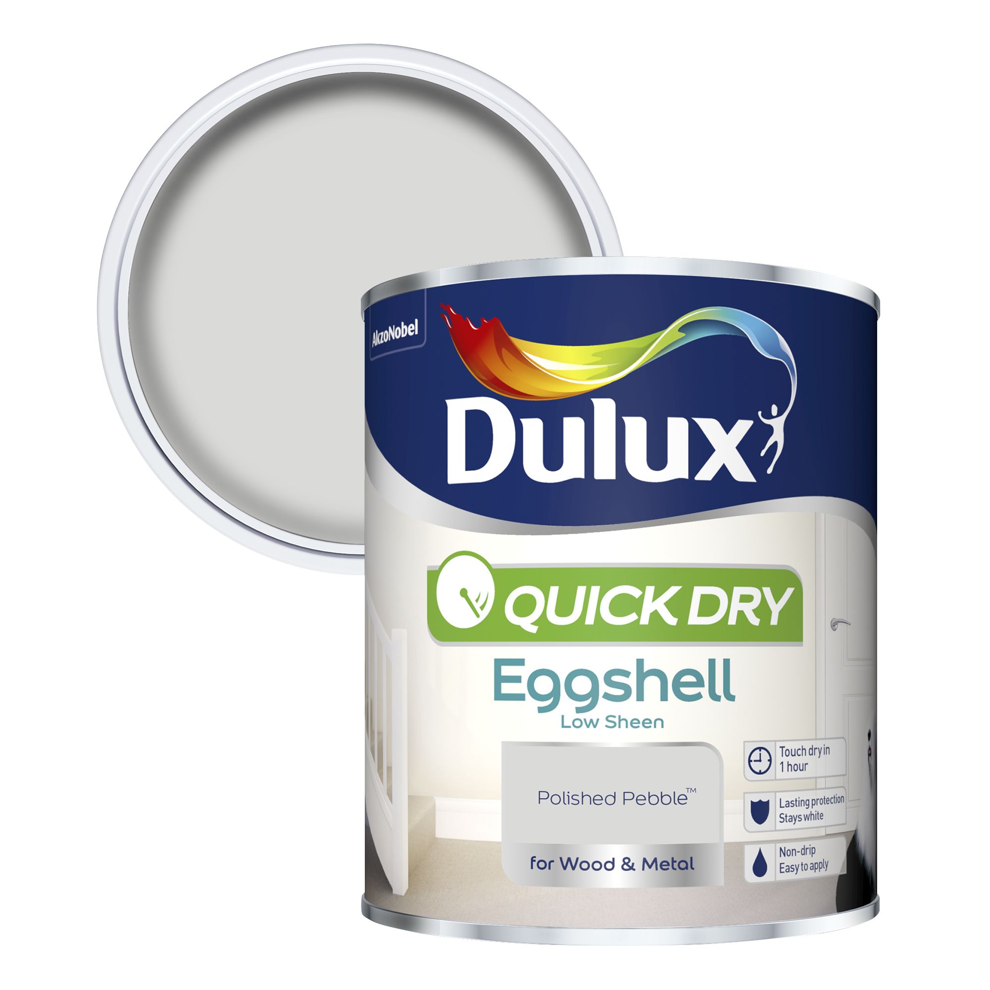 Dulux Quick dry Polished pebble Eggshell Metal & wood paint, 0.75L