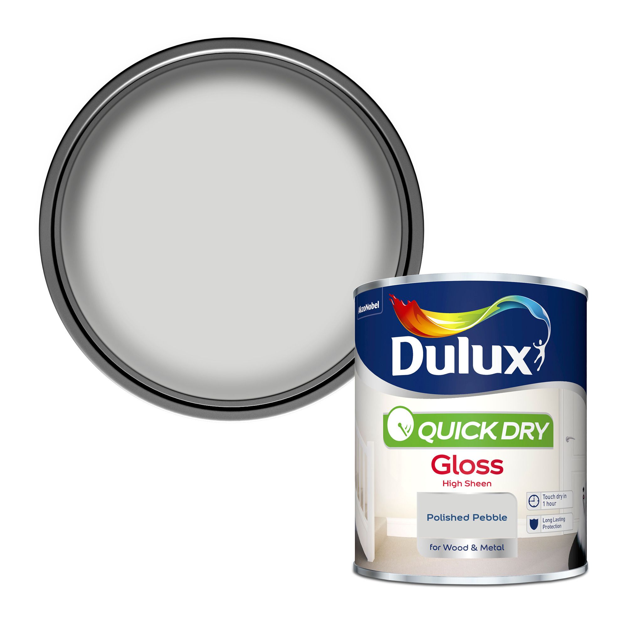 Dulux Quick dry Polished pebble Gloss Metal & wood paint, 750ml