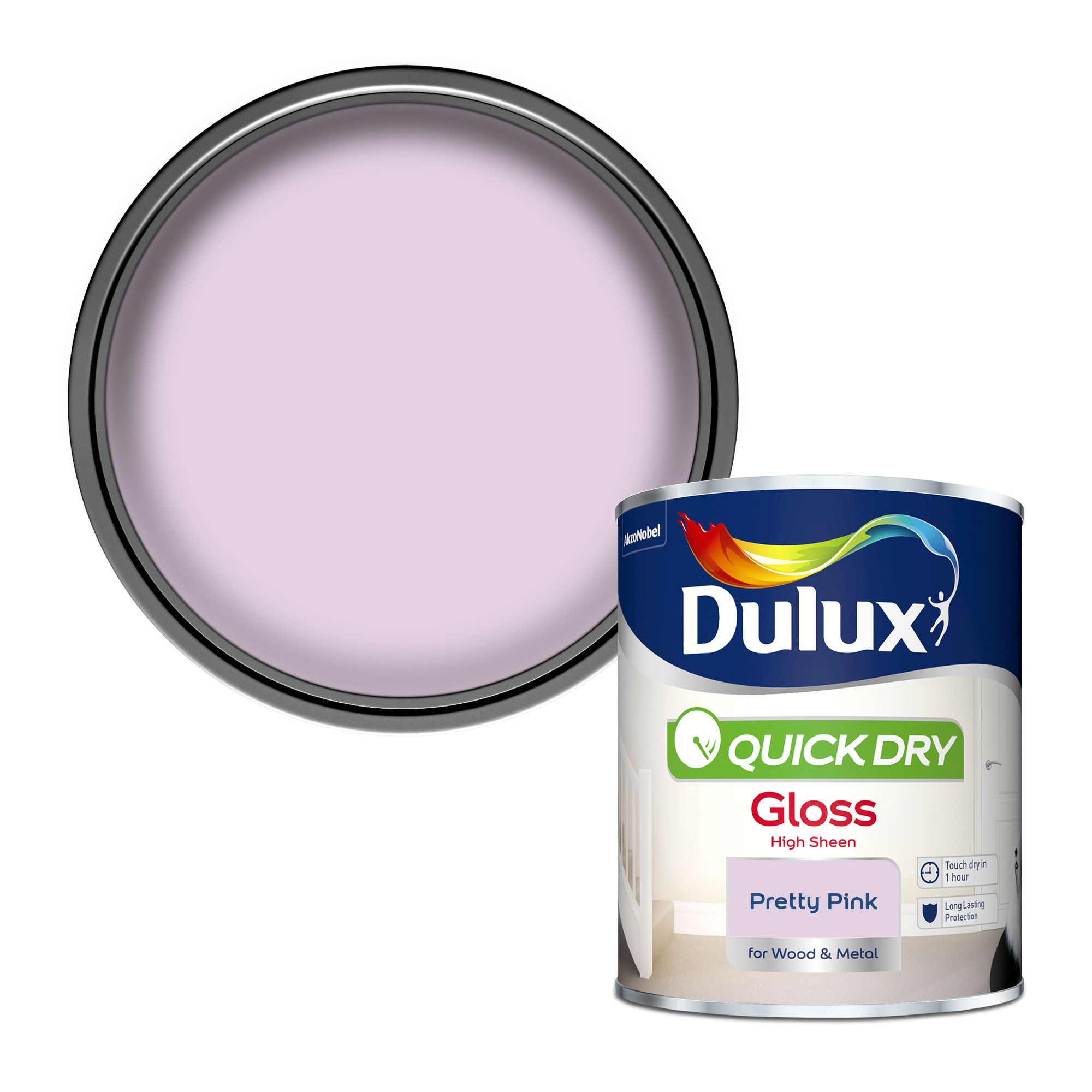 Dulux Quick dry Pretty pink Gloss Metal & wood paint, 750ml