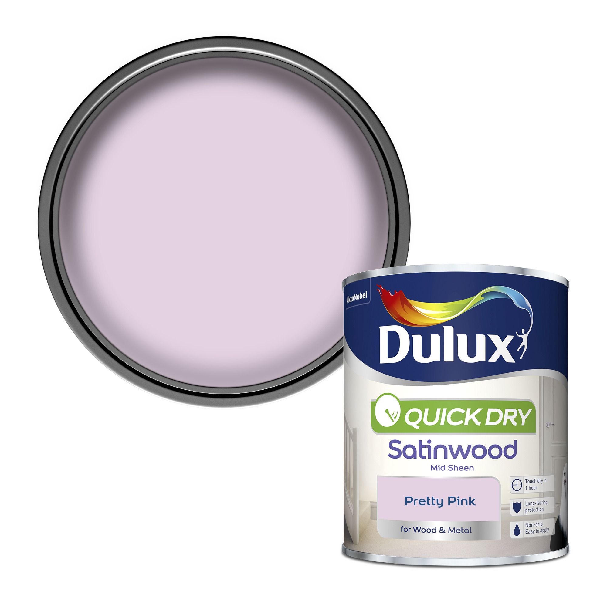Dulux Quick dry Pretty pink Satinwood Metal & wood paint, 750ml