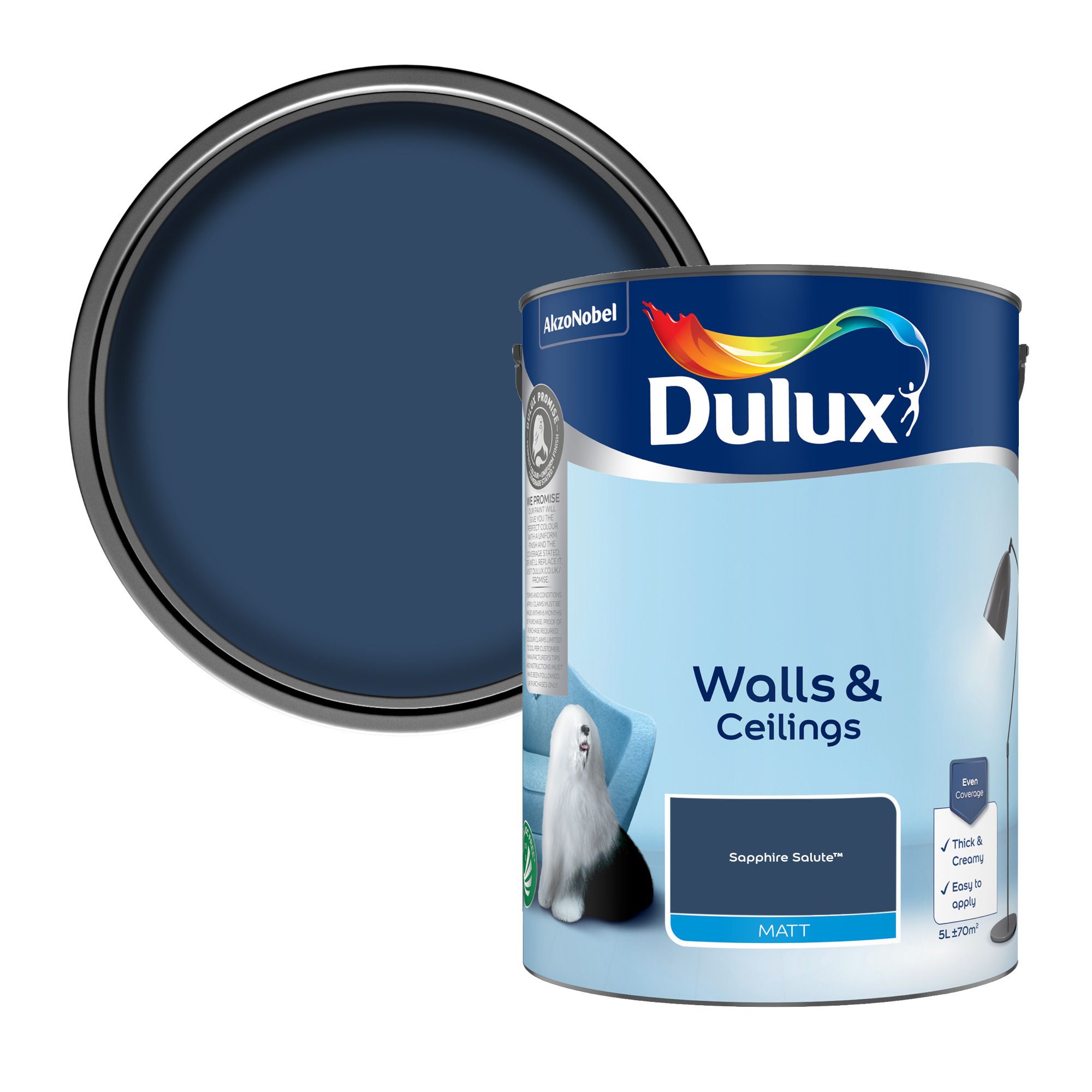Dulux Sapphire Salute Matt Wall & ceiling Emulsion paint, 5L