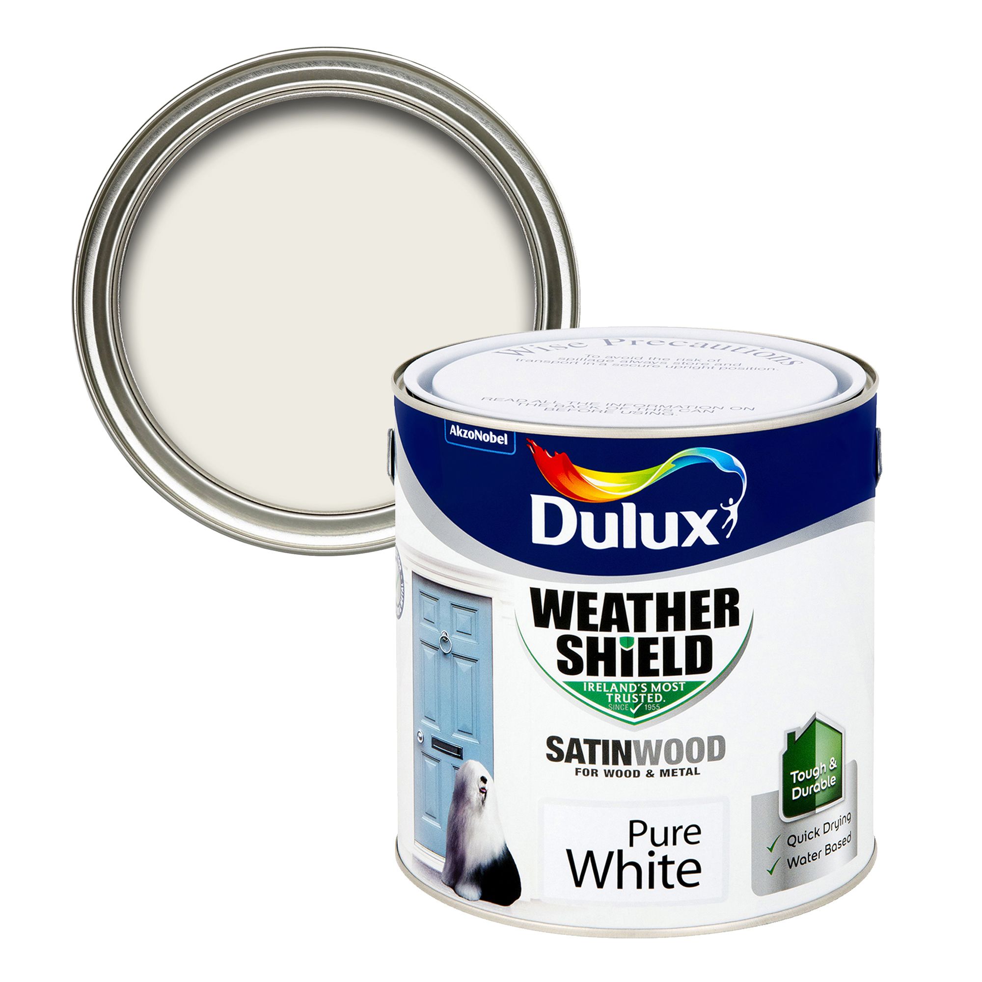 Dulux Satinwood Pure brilliant white Satinwood Copper hammered effect Multi-surface Exterior Doors & windows Topcoat Metal & wood paint, 2.5L Tin