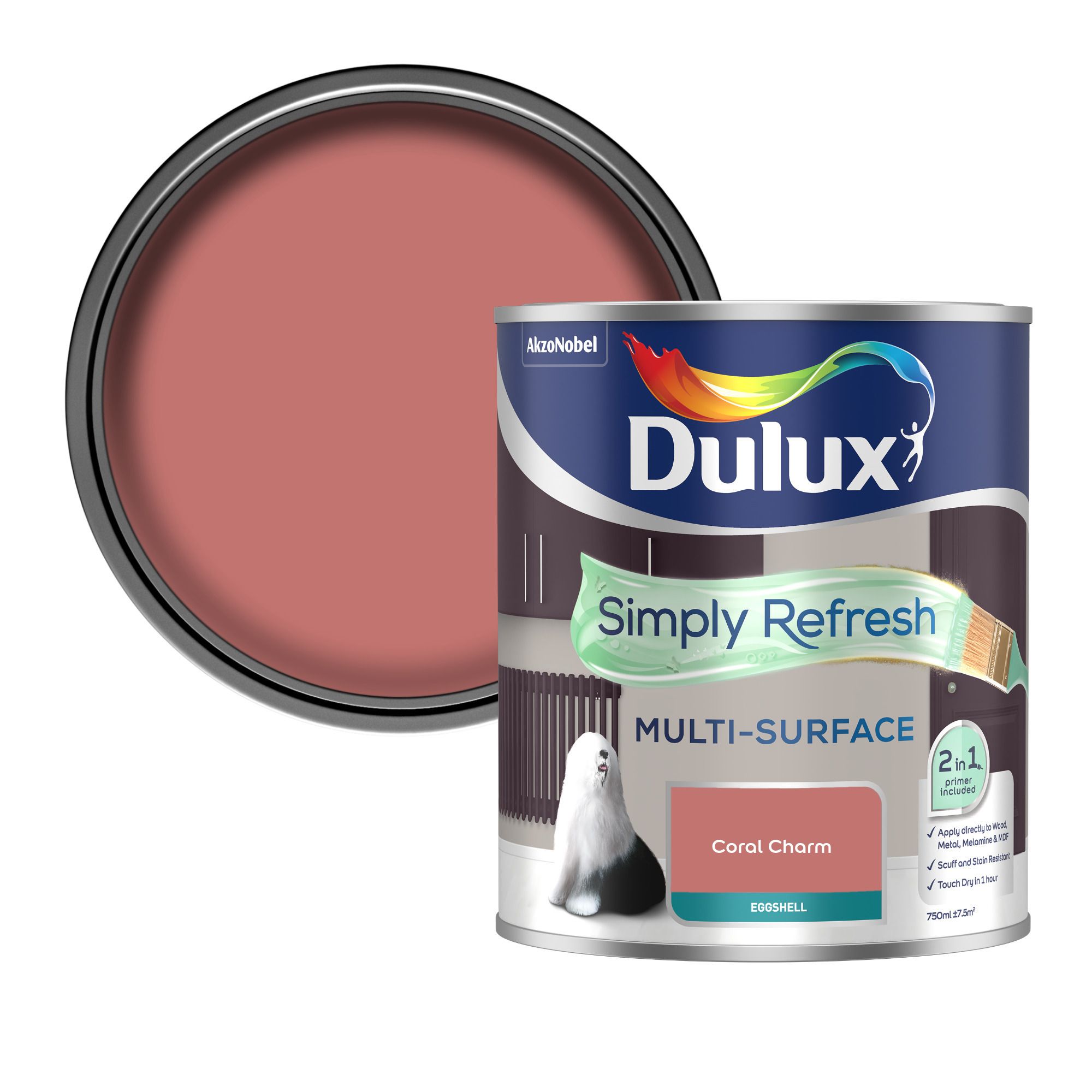 Dulux Simply Refresh Coral Charm Eggshell Multi-surface Emulsion paint, 750ml