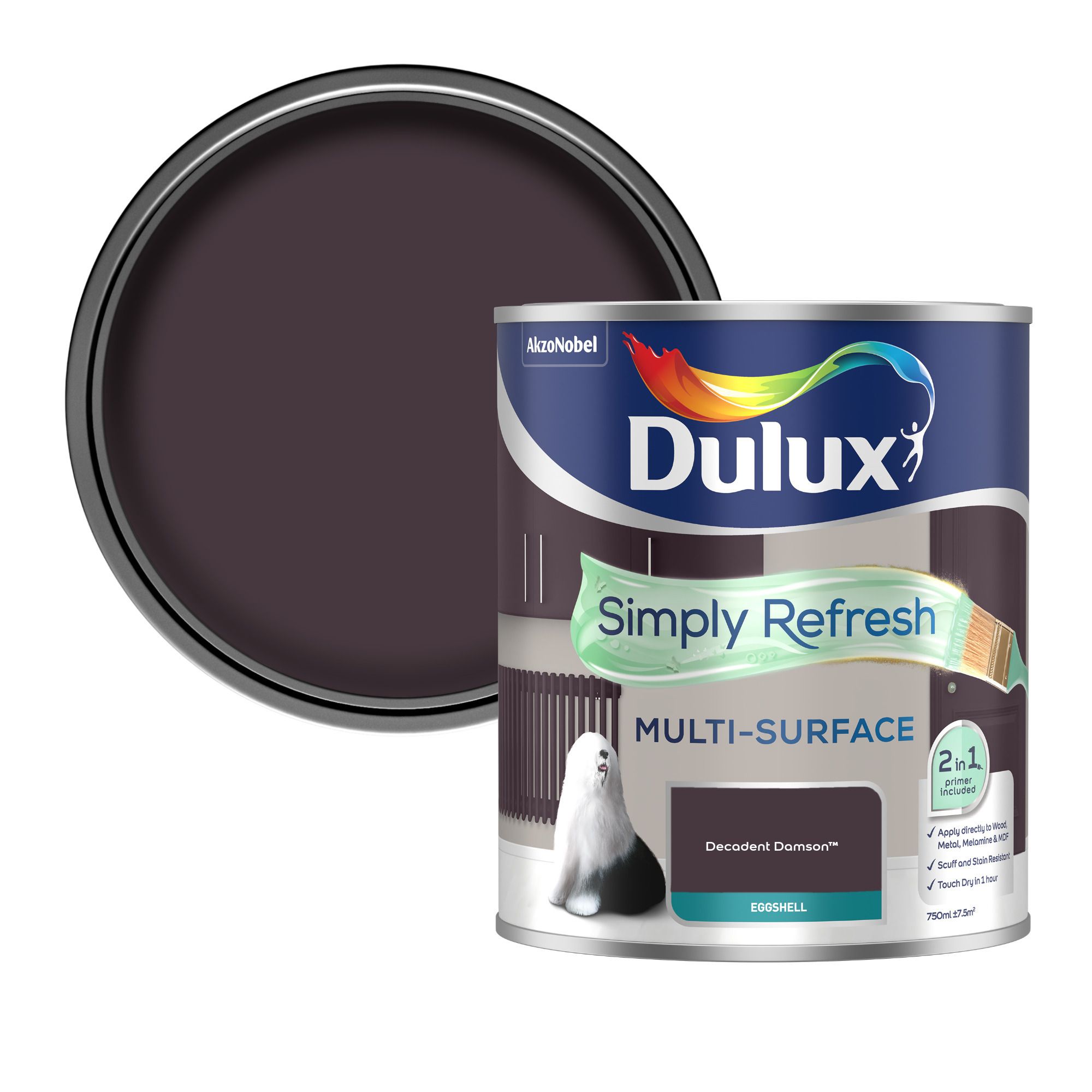 Dulux Simply Refresh Decadent Damson Eggshell Multi-surface Emulsion paint, 750ml