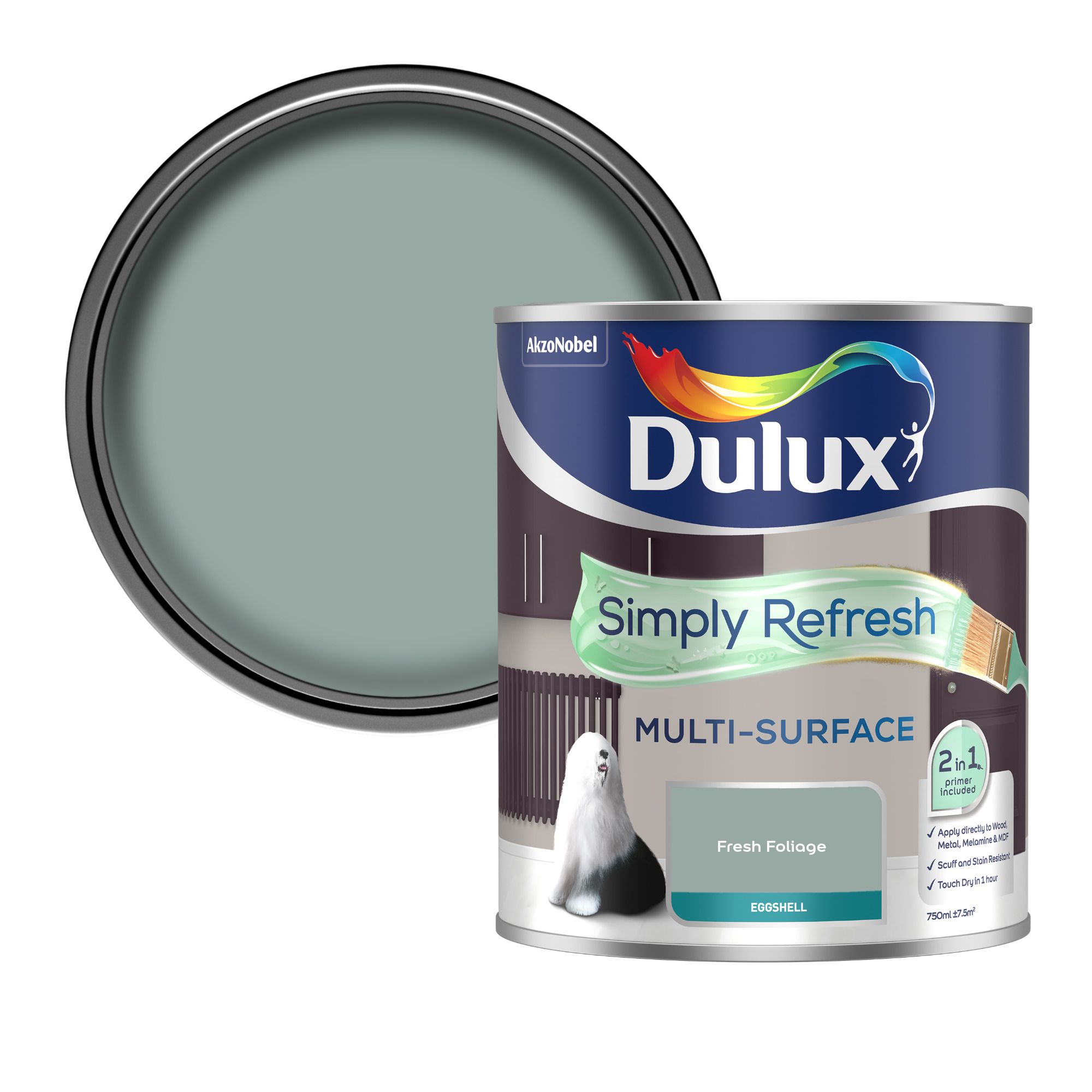 Dulux Simply Refresh Fresh Foliage Eggshell Multi-surface Emulsion paint, 750ml