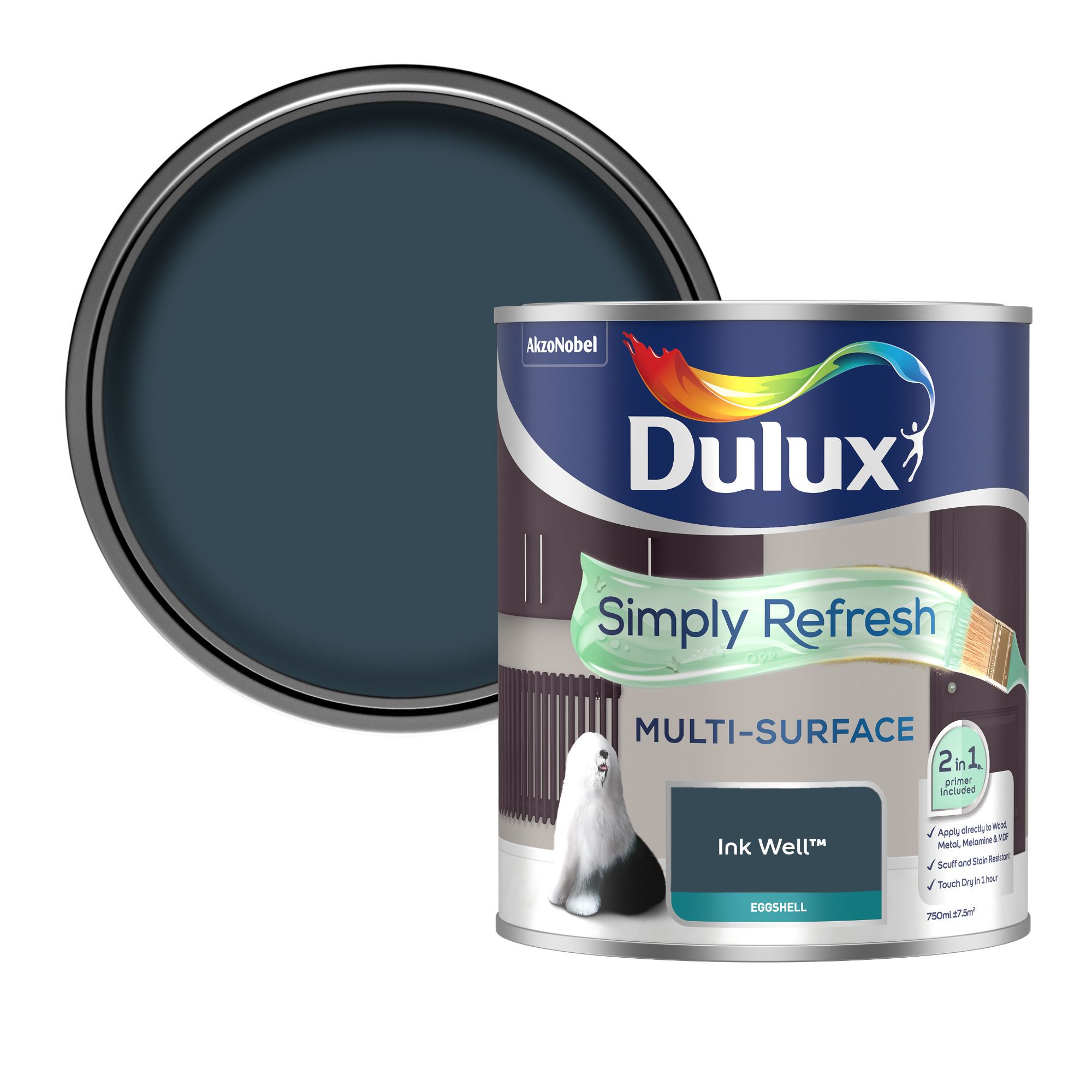 Dulux Simply Refresh Ink Well Eggshell Multi-surface Emulsion paint, 750ml