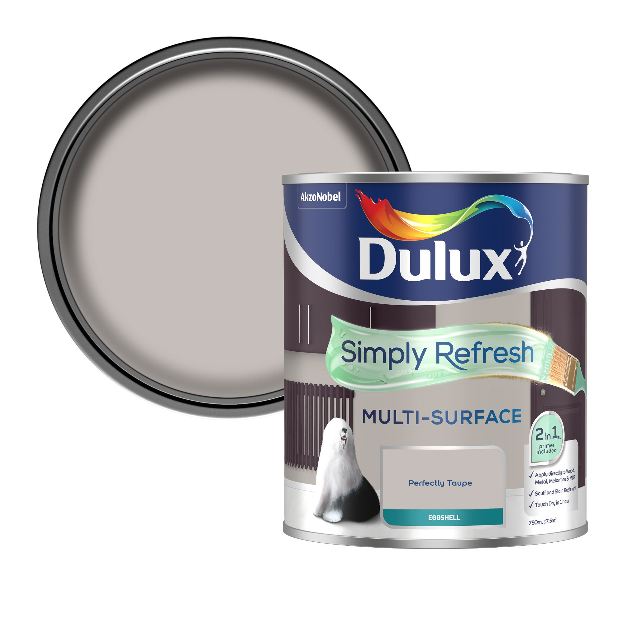 Dulux Simply Refresh Multi-surface Perfectly Taupe Eggshell Emulsion paint, 750ml