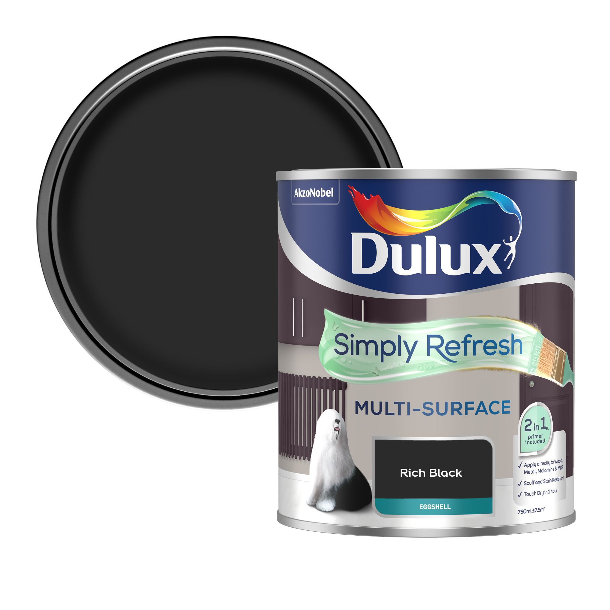 Dulux Simply Refresh Multi-surface Rich Black Eggshell Emulsion paint, 750ml