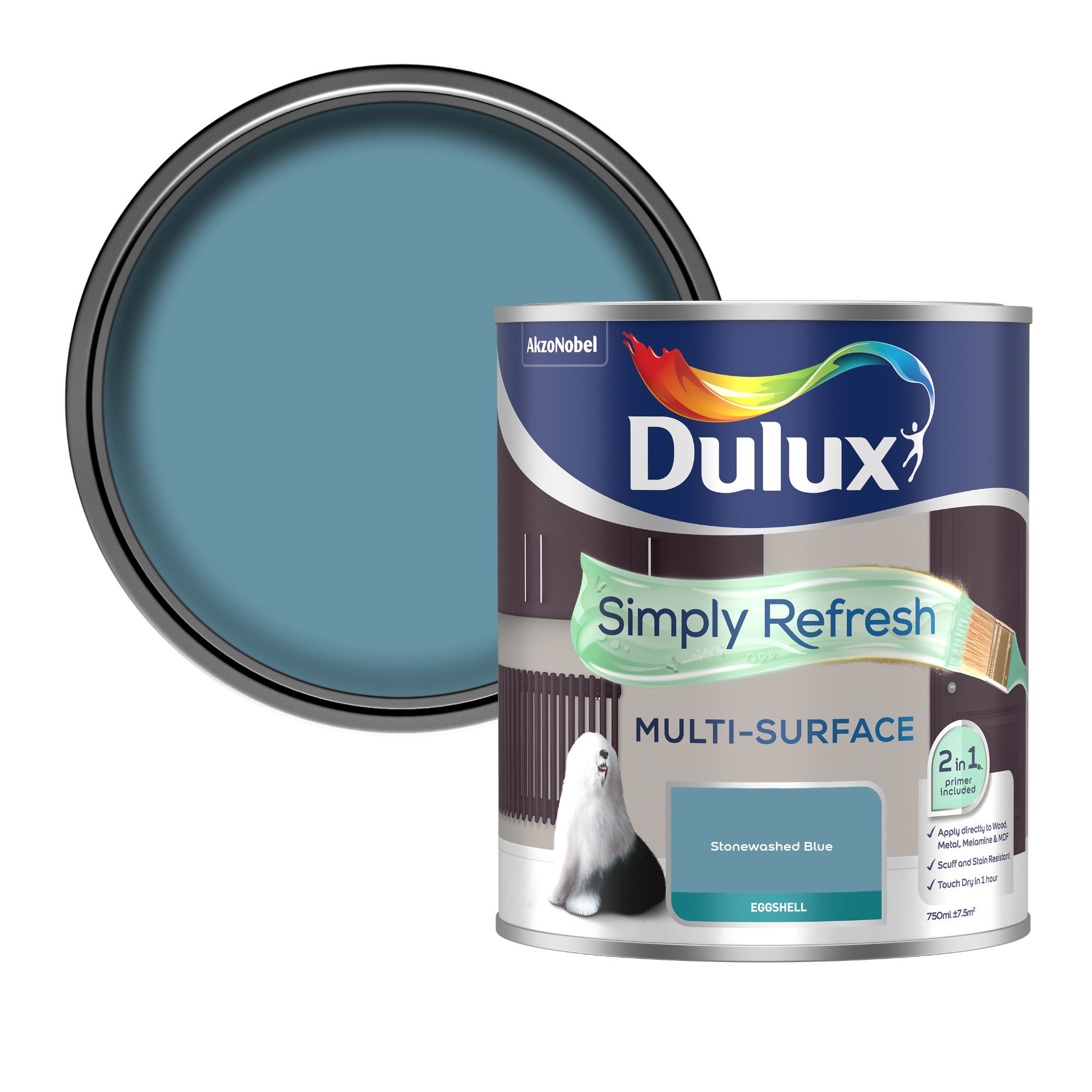 Dulux Simply Refresh Multi-surface Stonewashed Blue Eggshell Emulsion paint, 750ml