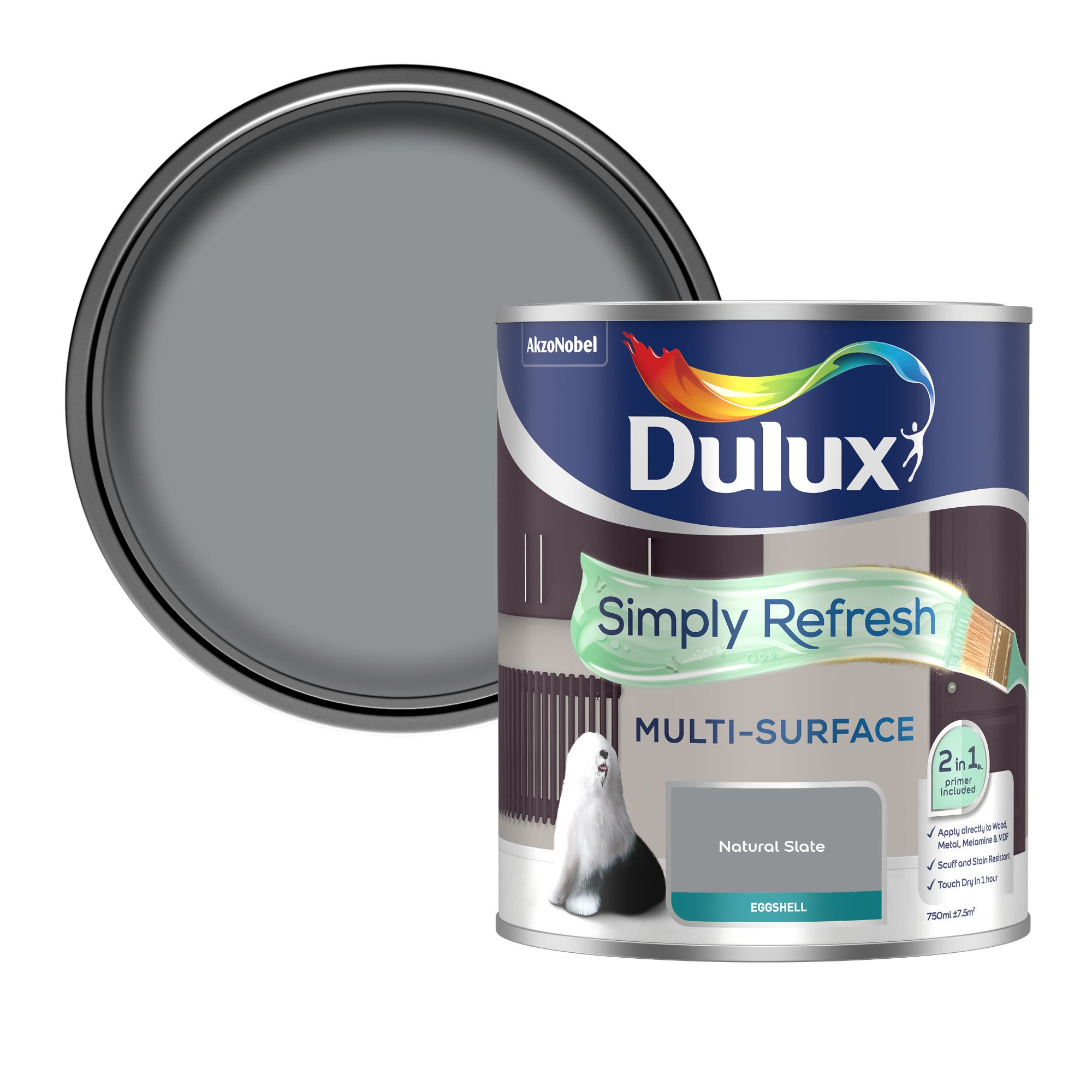 Dulux Simply Refresh Natural Slate Eggshell Multi-surface Emulsion paint, 750ml