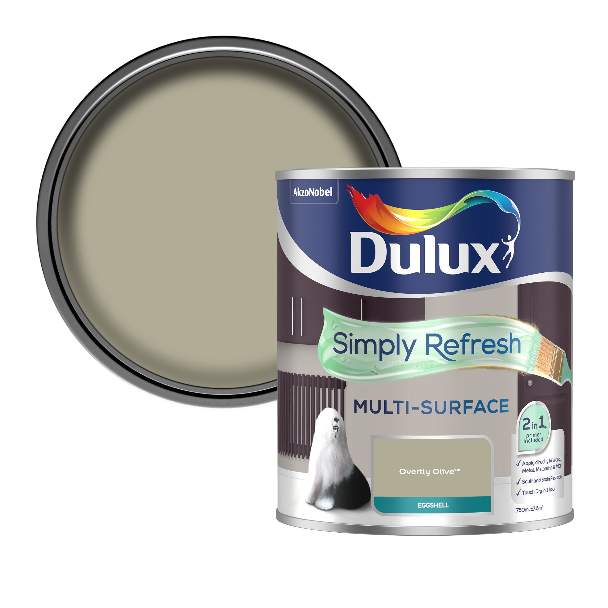 Dulux Simply Refresh Overtly Olive Eggshell Multi-surface Emulsion paint, 750ml