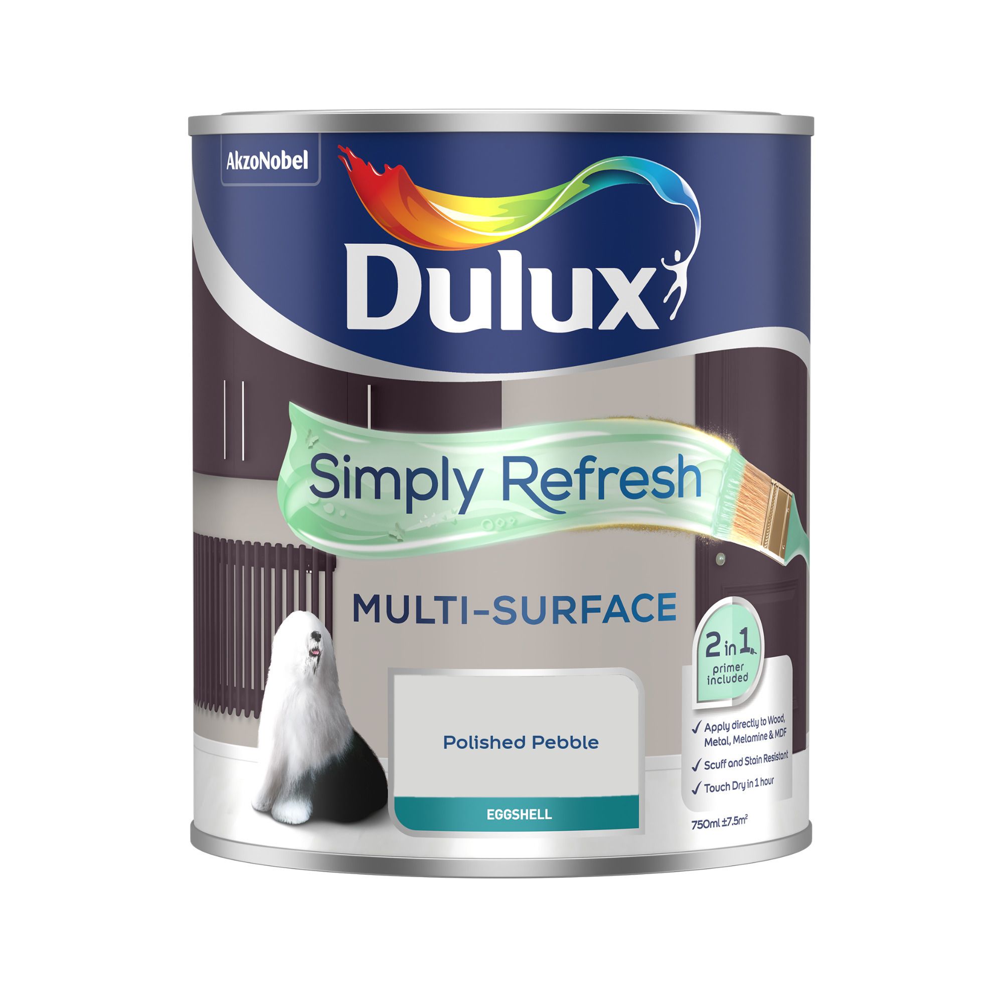 Dulux Simply Refresh Polished Pebble Eggshell Multi-surface Emulsion paint, 750ml