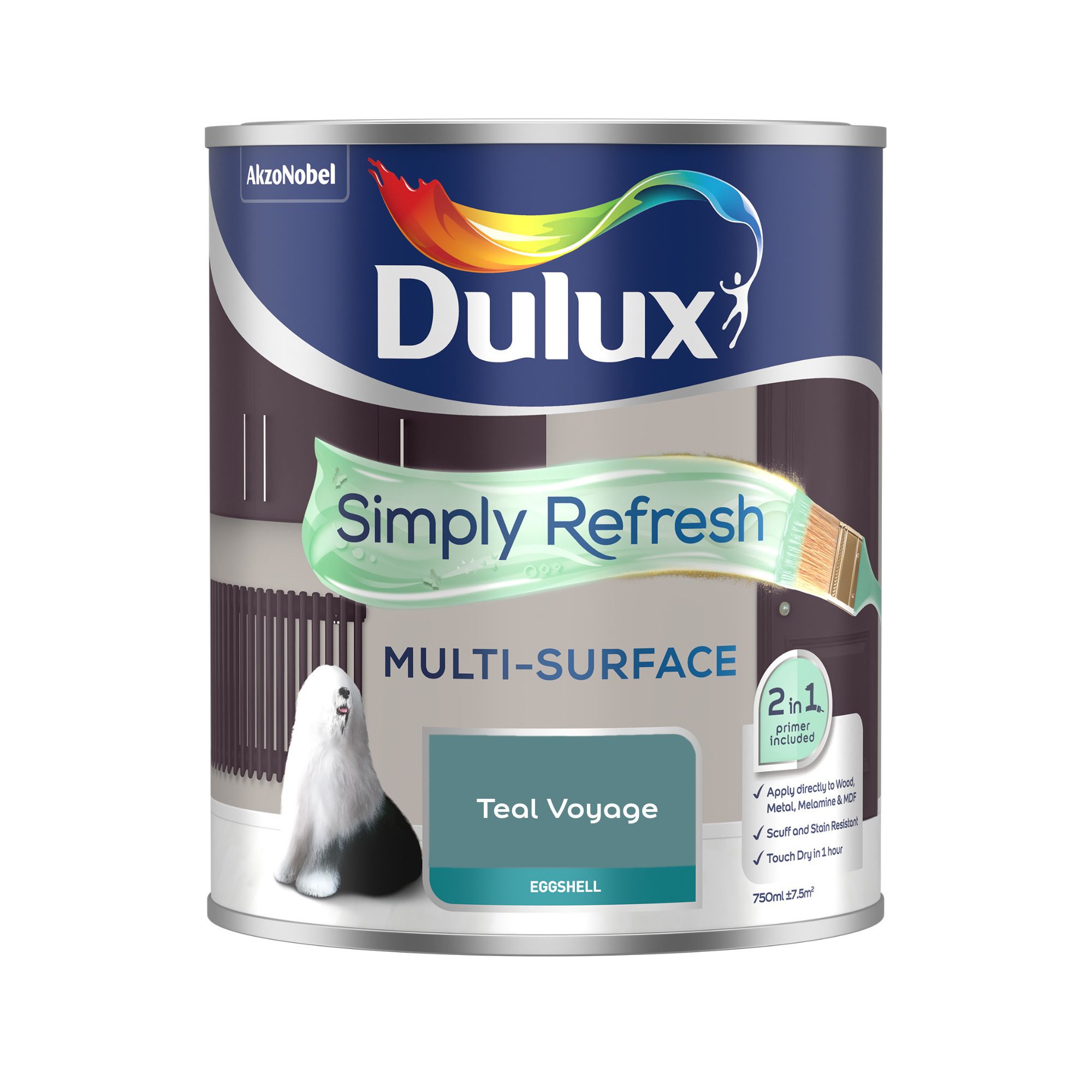 Dulux Simply Refresh Teal Voyage Eggshell Multi-surface Emulsion paint ...