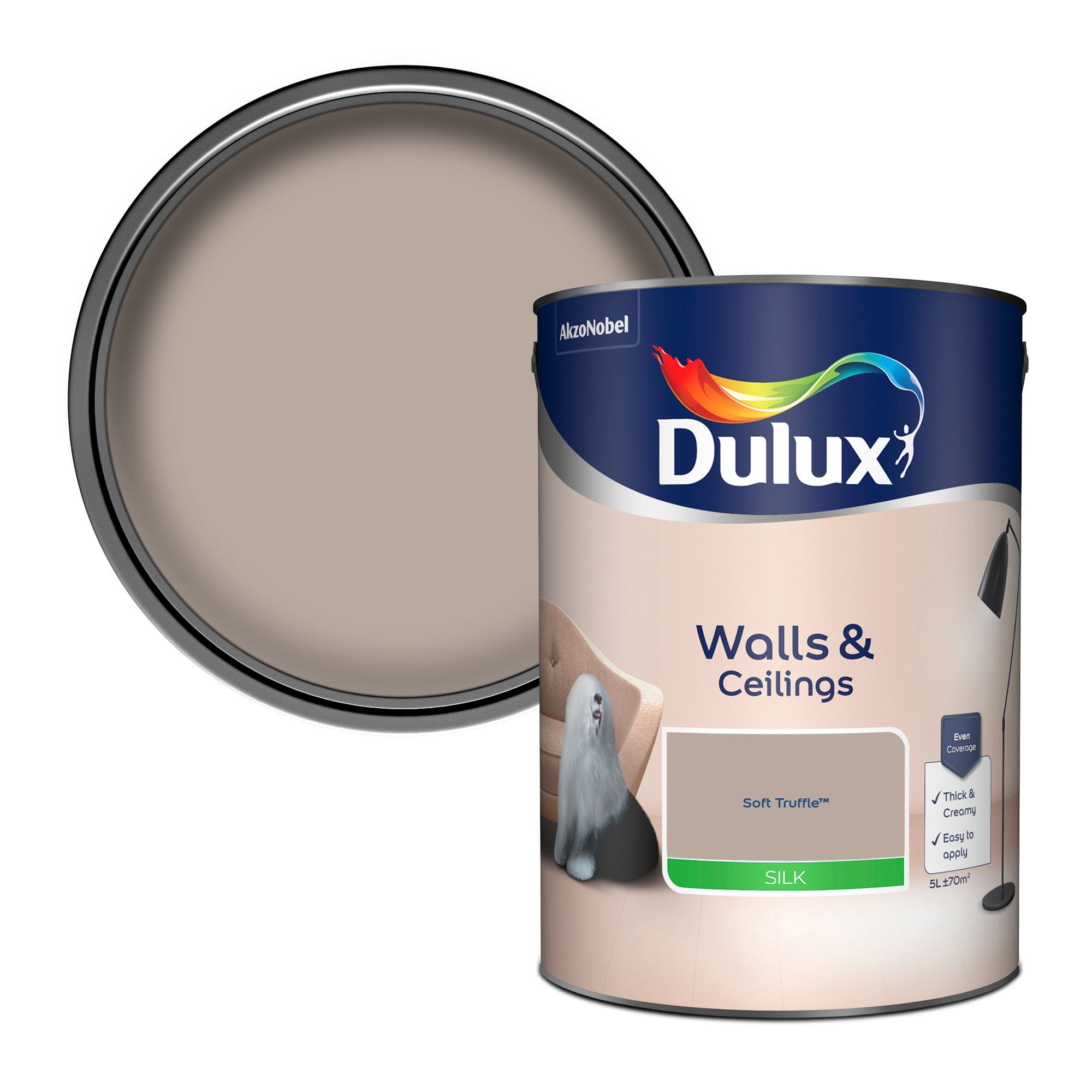 Dulux Soft truffle Silk Emulsion paint, 5L DIY at B&Q