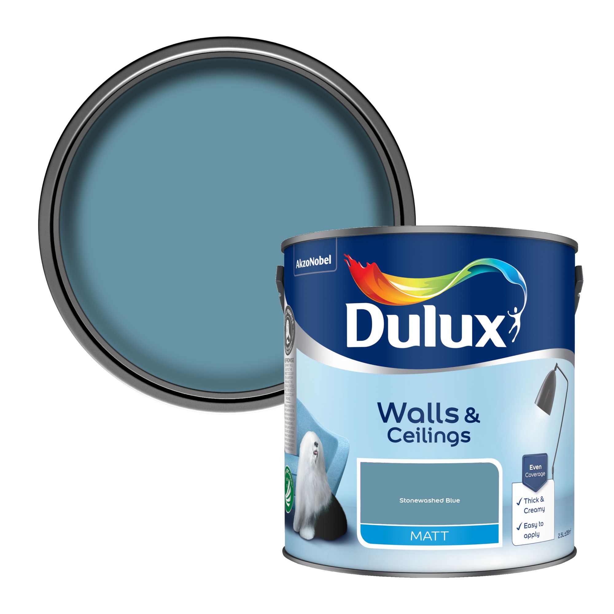 Dulux Stonewashed Blue Matt Wall & ceiling Emulsion paint, 2.5L